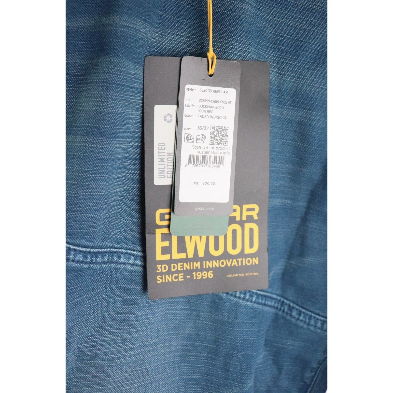 G-Star Raw 5620 Elwood 5620 3D Regular Men's 36 x 32 Indigo Blue NWT