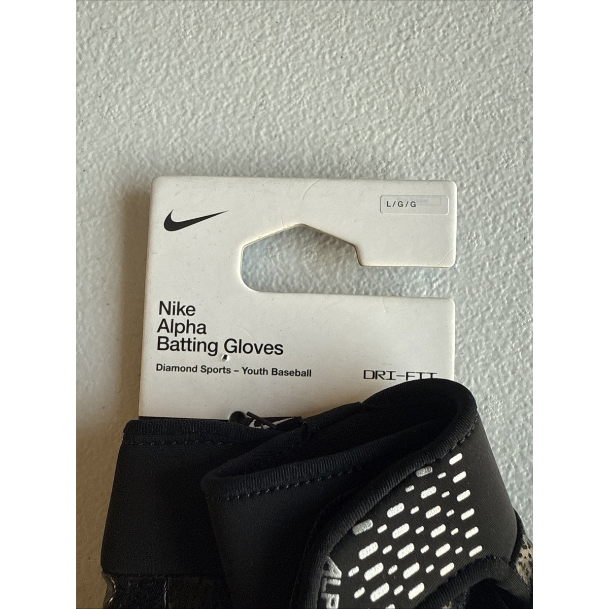 Nike Alpha Batting Gloves Youth Unisex Size LG Black/Black/Grey (INV324)