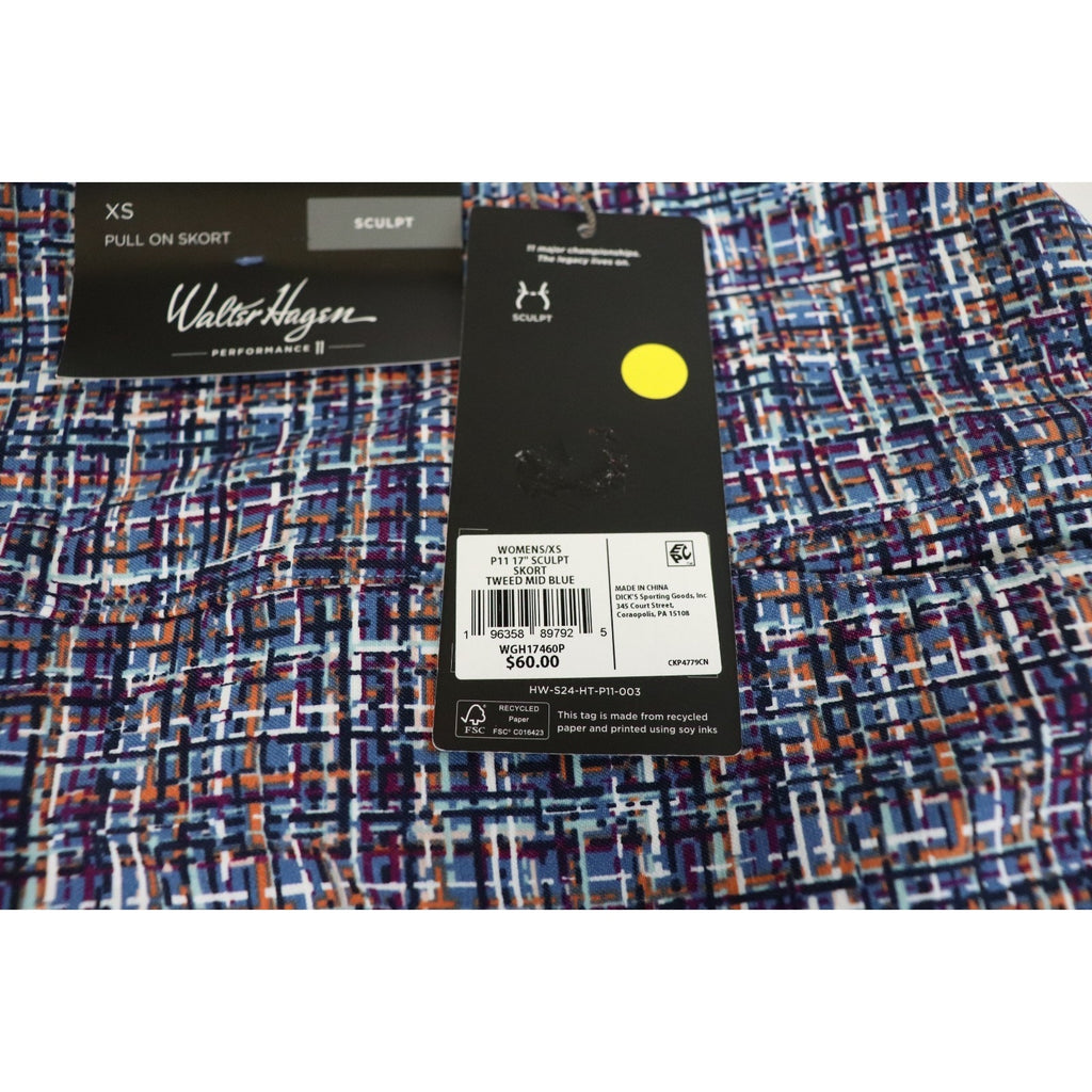 Walter Hagen Golf Skort Shorts 17" Sculpt Tweed Mid Blue Multi Pull On -XS