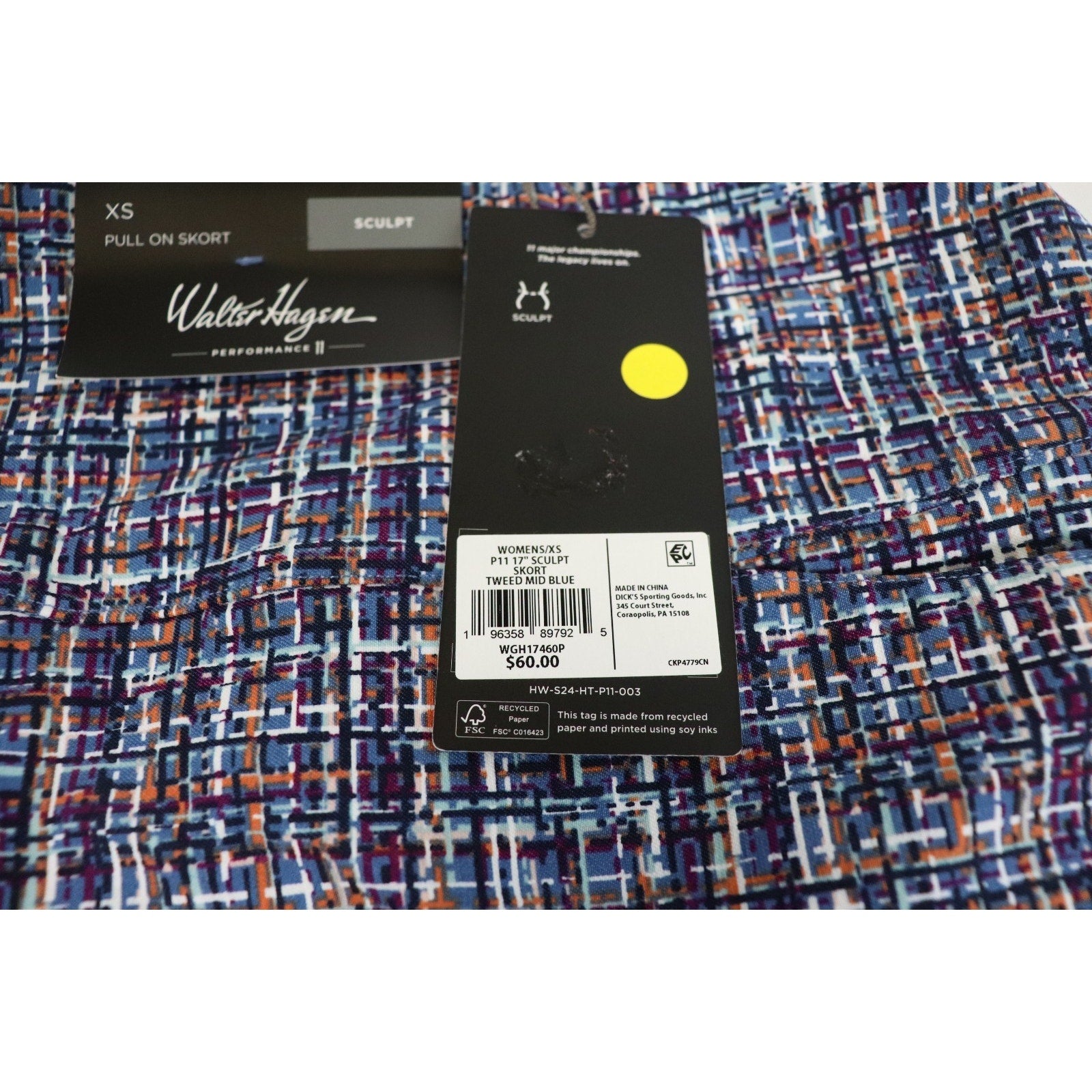 Walter Hagen Golf Skort Shorts 17" Sculpt Tweed Mid Blue Multi Pull On -XS