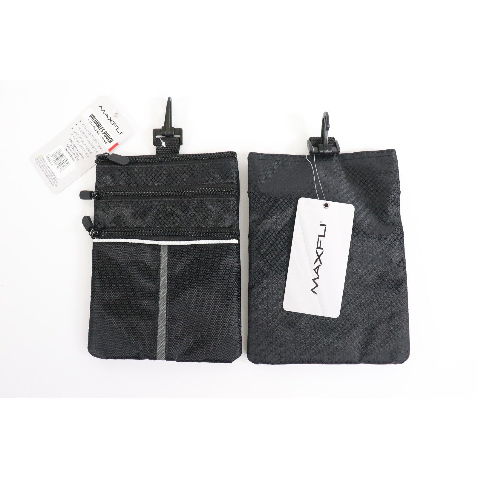Pack of 2 Maxfli Valuables Pouch with Plush Lining - Attaches to Golf Bag -MX462