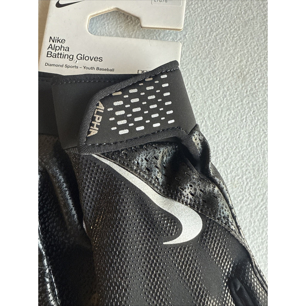Nike Alpha Batting Gloves Youth Unisex Size LG Black/Black/Grey (INV324)