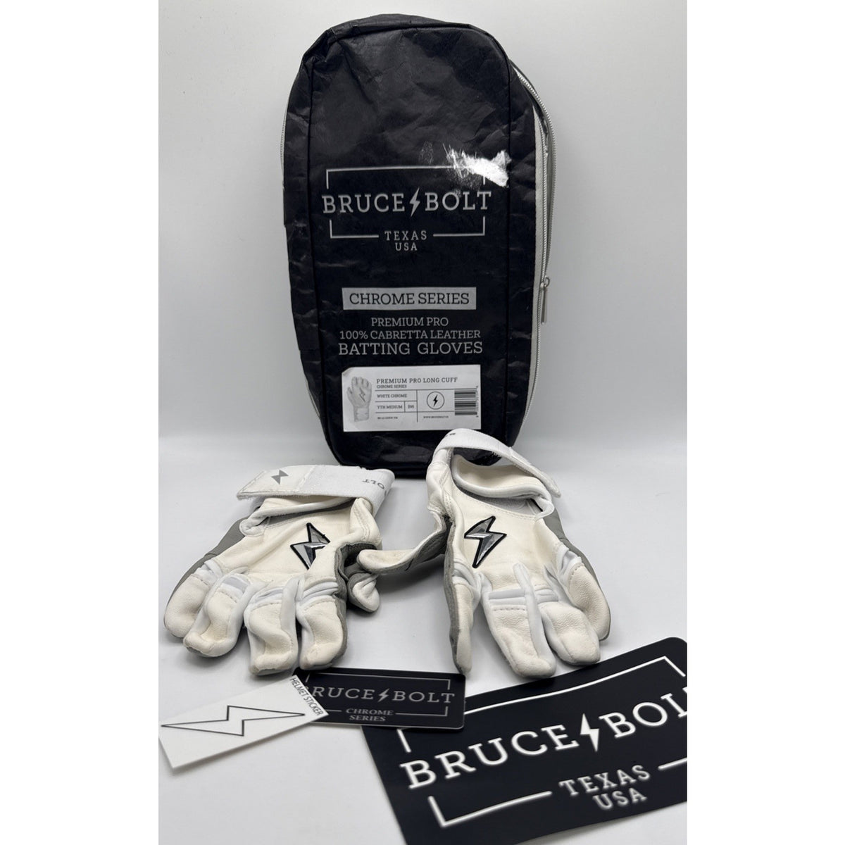 BRUCE BOLT Chrome Series Cabretta Batting Gloves M White Chrome Premium Read