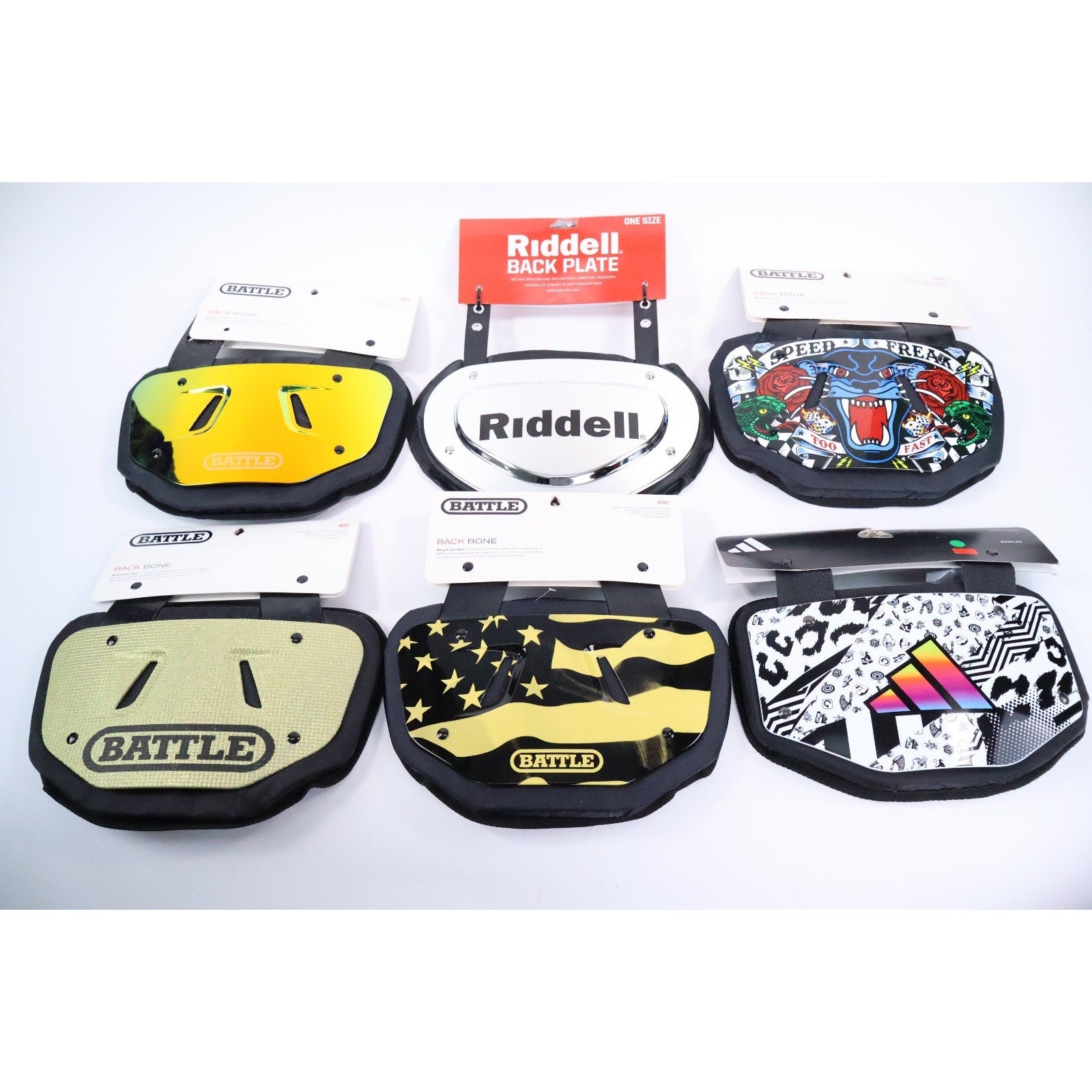 Lot Of 6 Adult Football Back Plate Battle / Riddell / Adidas / NEW READ INV#204