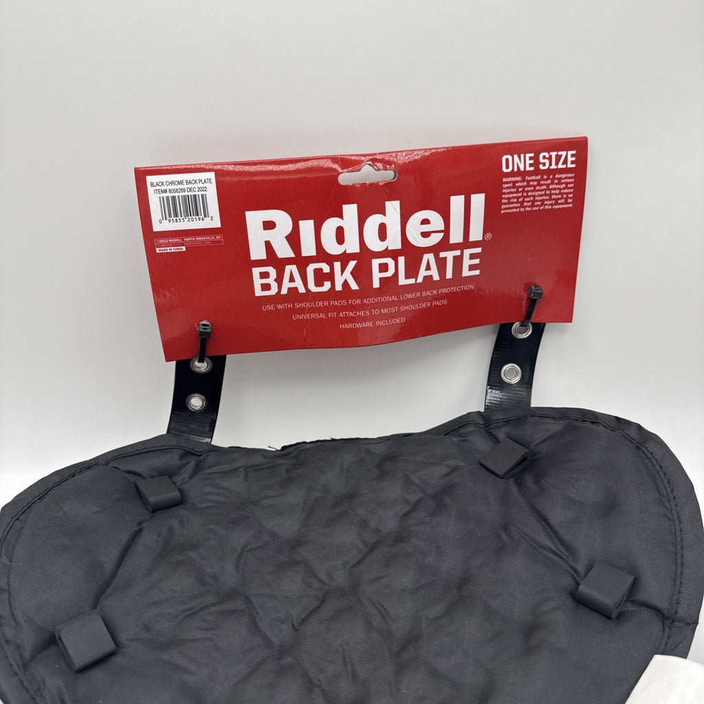 RIDDELL BACK PLATE ' ONE SIZE ' BLACK/CHROME ' UNIVERSAL FIT ' HARDWARE INCLUDED