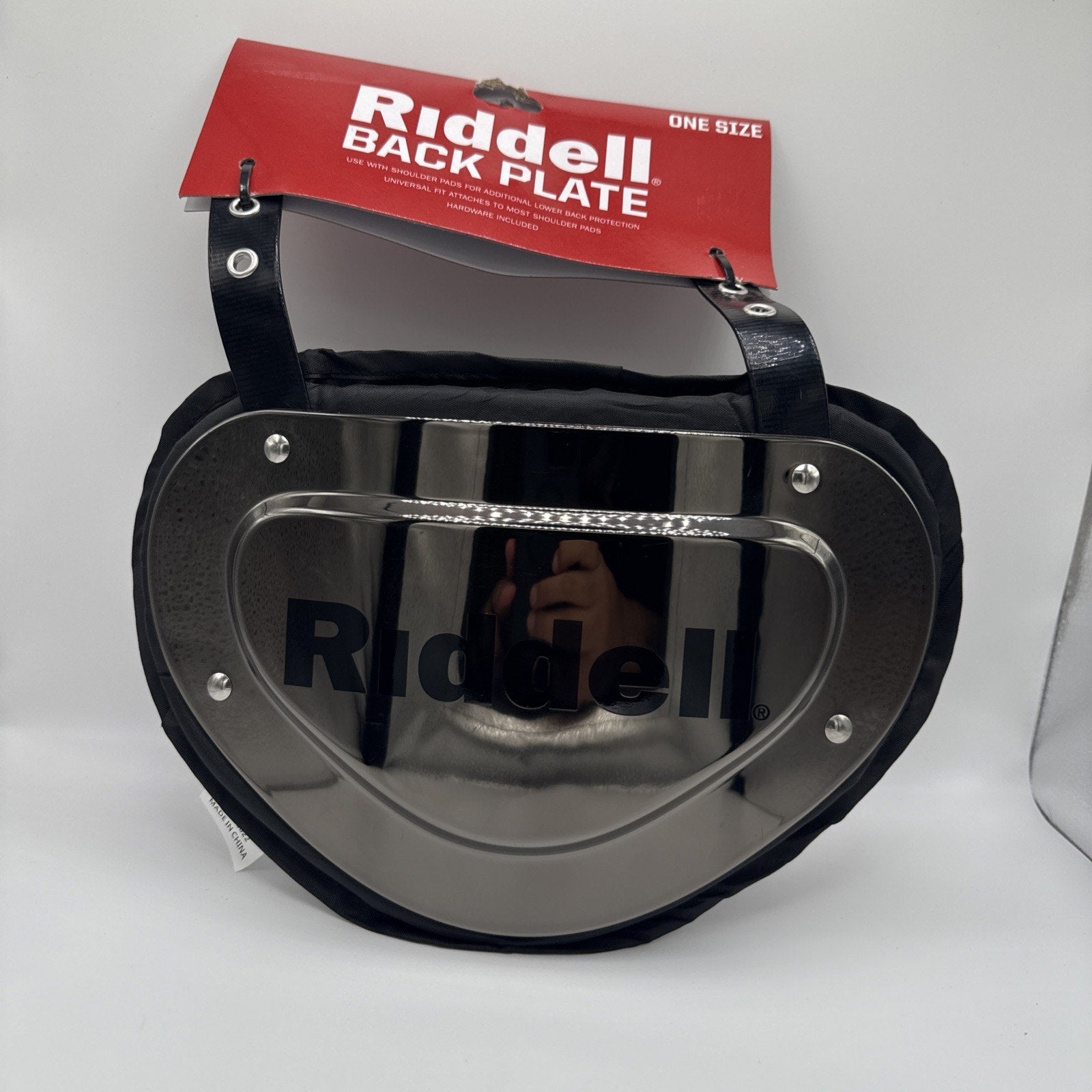 RIDDELL BACK PLATE ' ONE SIZE ' BLACK/CHROME ' UNIVERSAL FIT ' HARDWARE INCLUDED