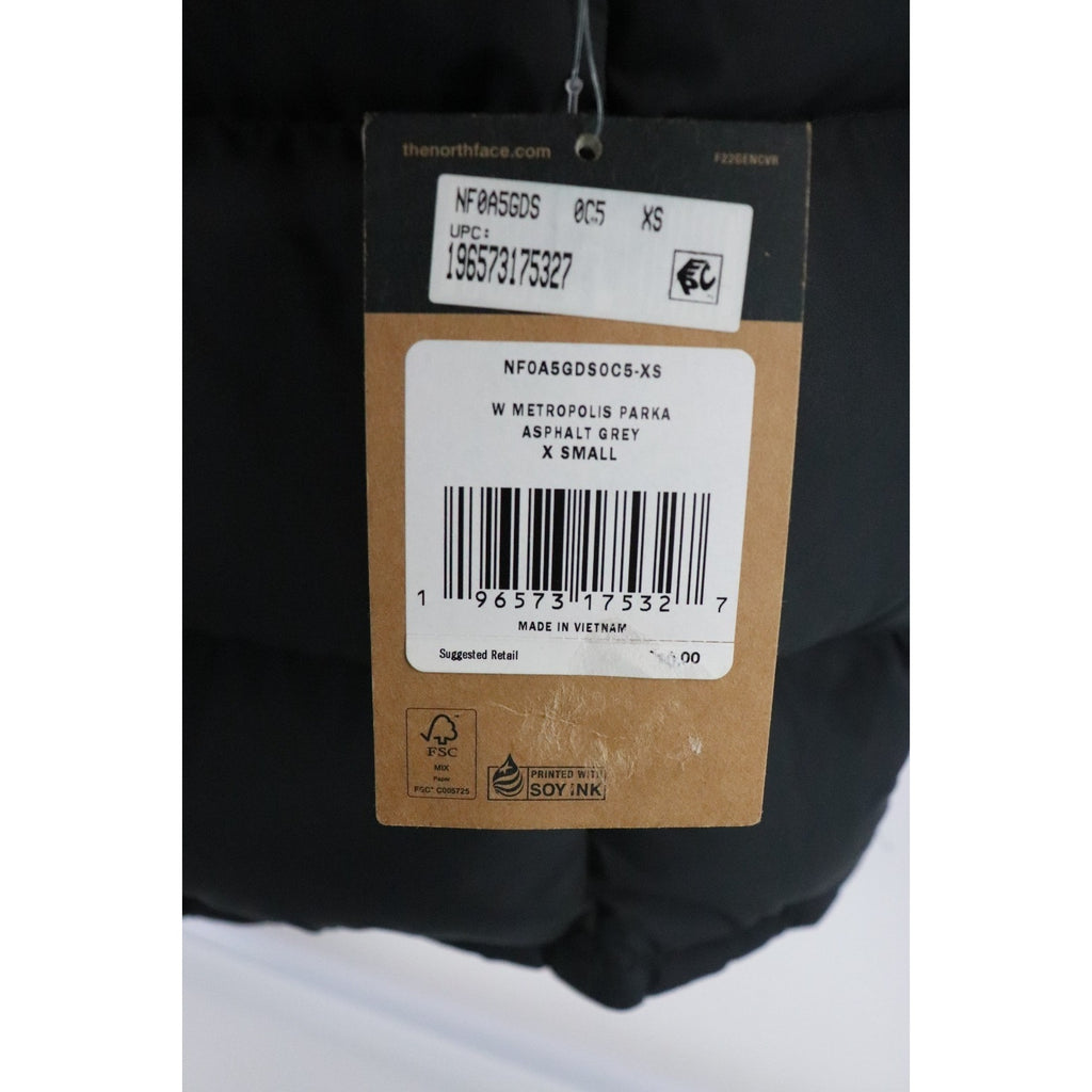 The North Face Metropolis Parka W Size XS Asphalt Grey Down Puffer Jacket READ