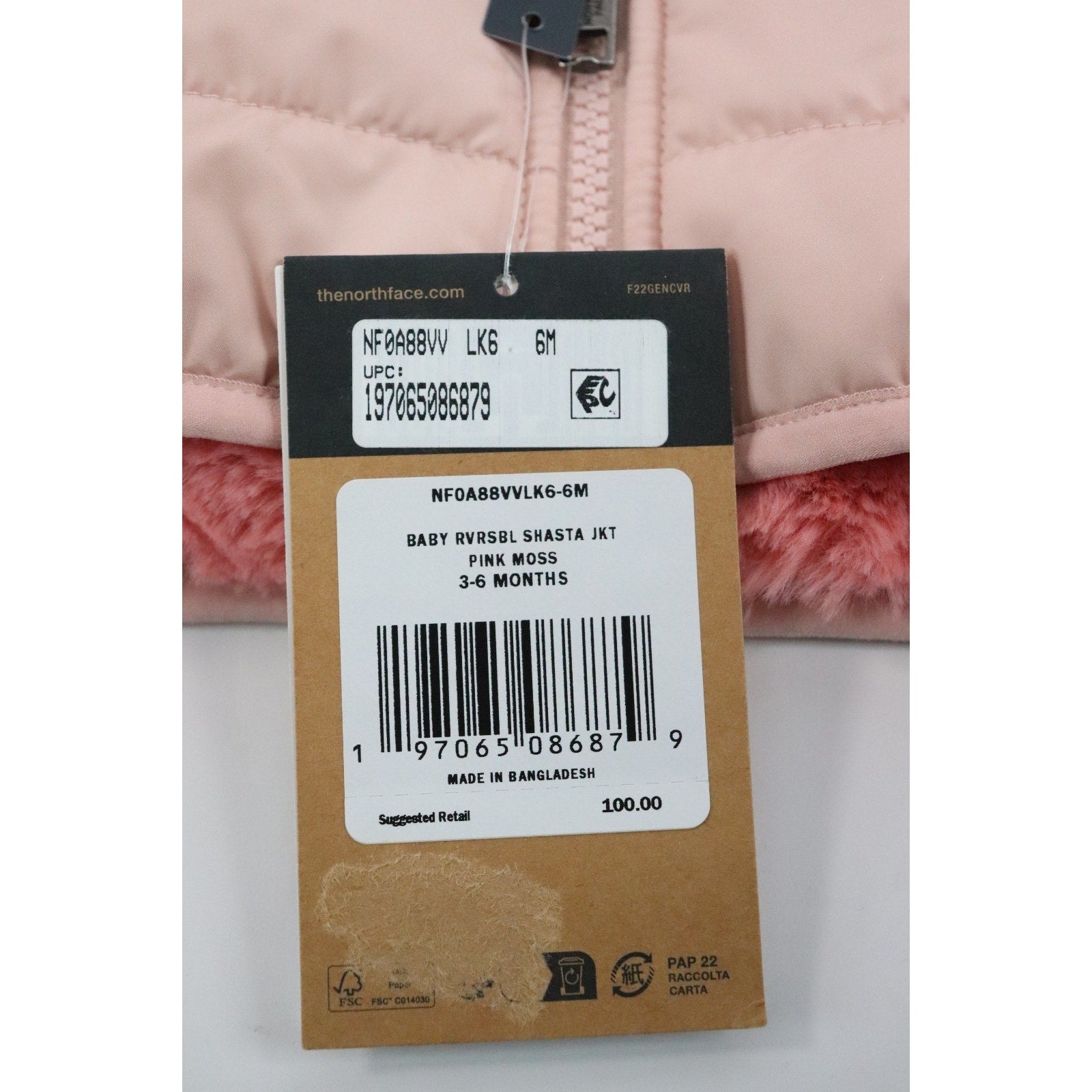 NORTH FACE REVERSIBLE SHASTA HOODED JACKET SIZE BABY 3 -6 NF0A88VV PINK MOSS NWT