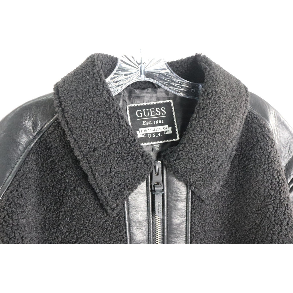 GUESS Mens Ren Bonded Faux Sherpa Jacket, Jet Black Multi, XXL