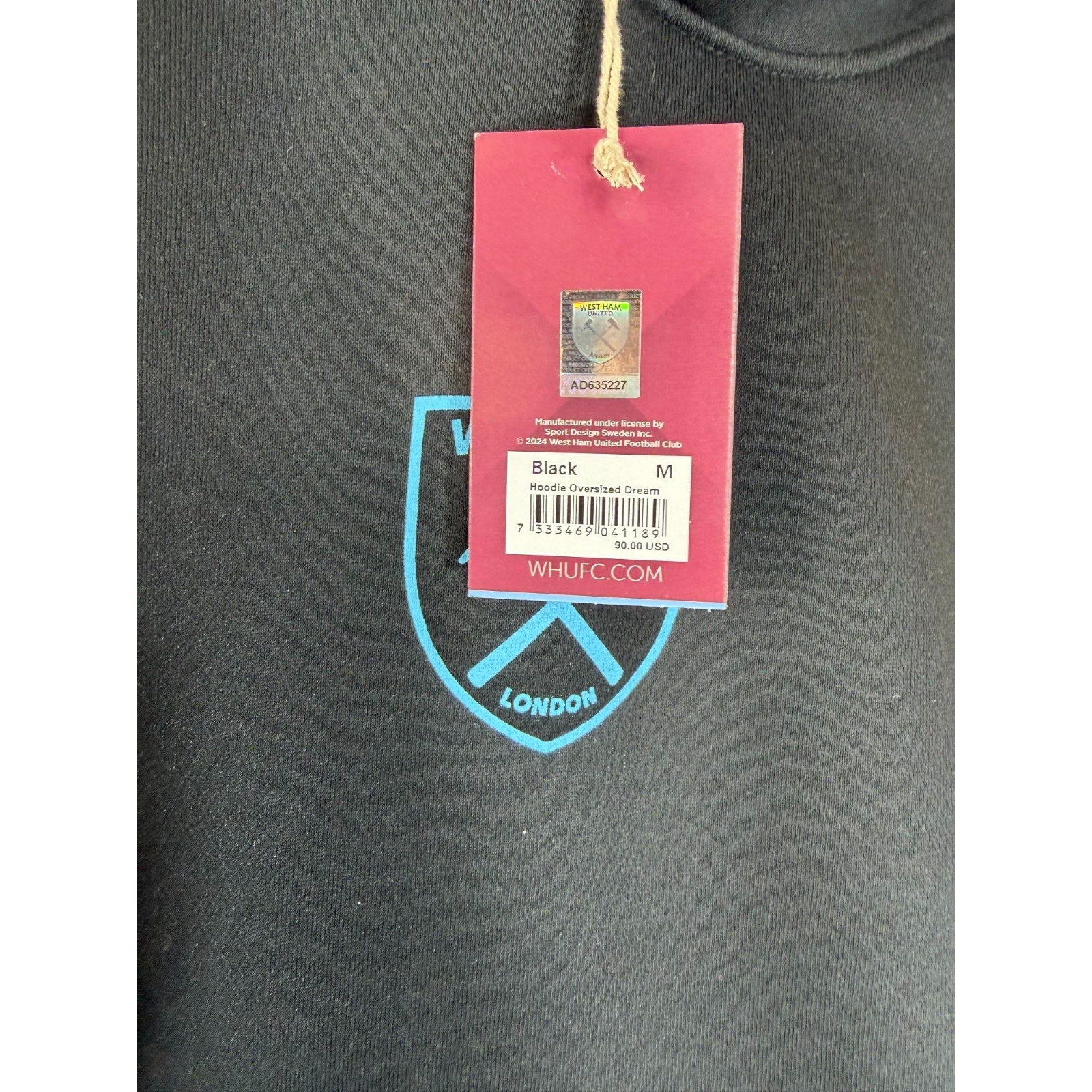 West Ham United FC Oversized Pullover Hoodie Black Graphic Men's Size M NWT