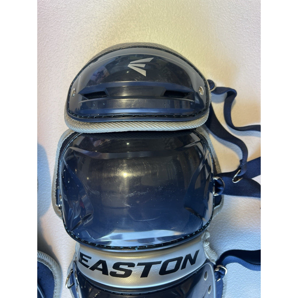 Easton Set Gametime Elite 3 Catcher's Leg Guards Helmet Adult 15+ Navy NEW Read
