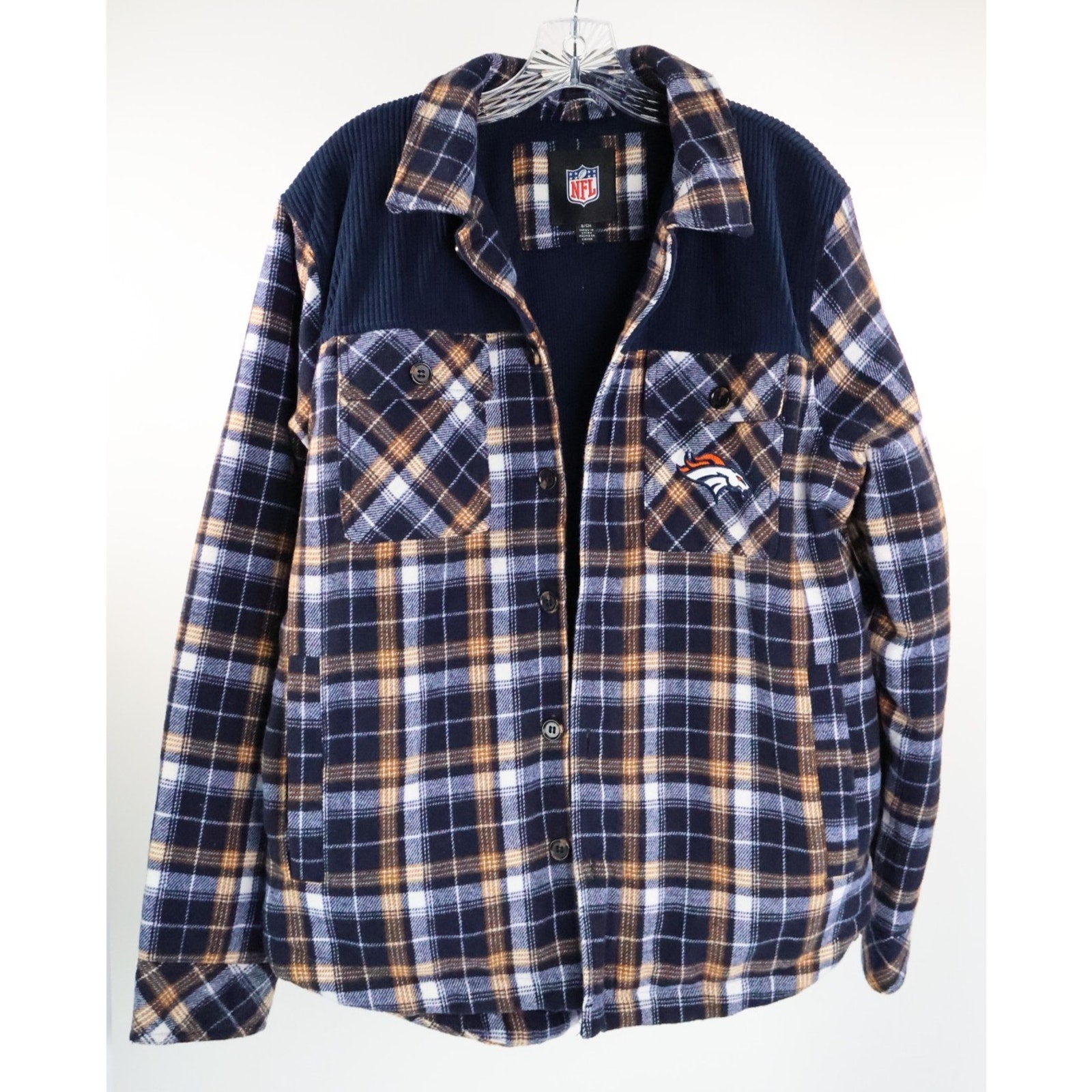 NFL Transitional Plaid Shirt Jacket by Glll DenverBroncos Men's Size Small READ