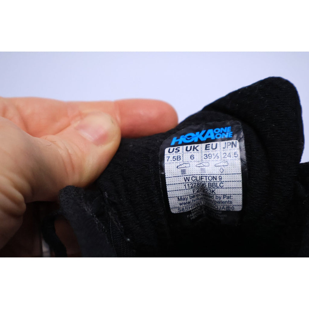 Hoka One One Clifton 9 Womens Sz 7.5 Black Athletic Running Shoes Sneakers #289