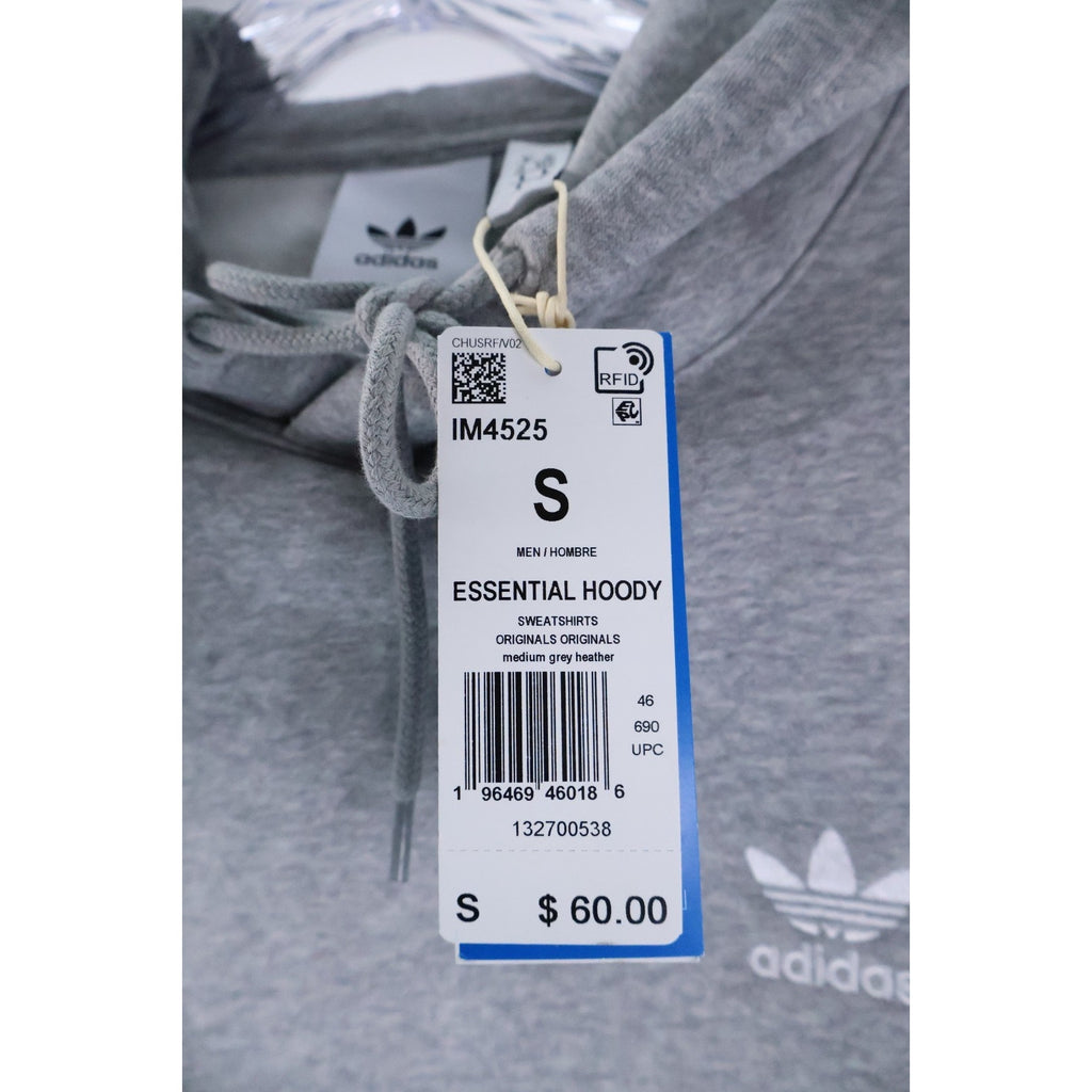 Adidas Men's Regular Size S Grey Essential Hoody Sweatshirt Trefoil IM4525 NWT