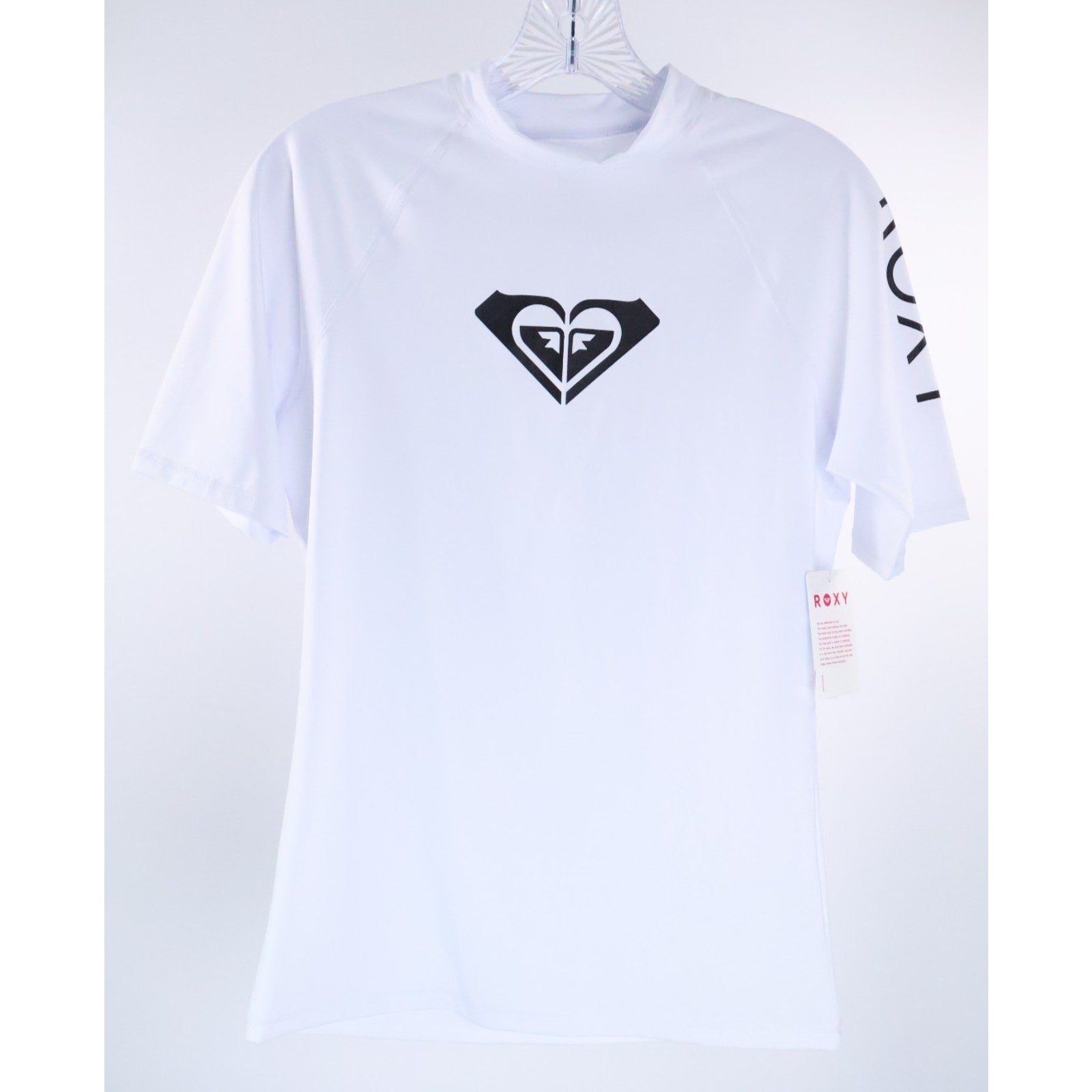 Roxy Whole Hearted White SS Women's Large Rashguard UPF 50+ Fitted Quick Dry