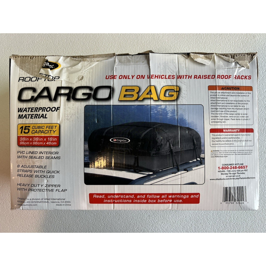 CargoLoc Rooftop Bag Weather Resistant 32424 38x38x18 New Open Box