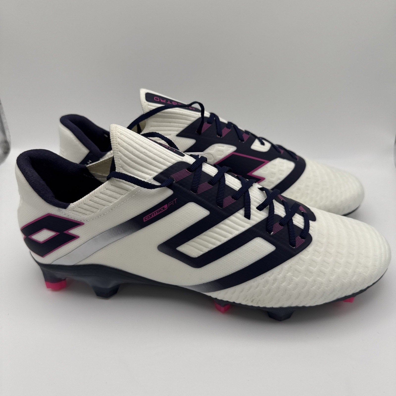 Lotto Maestro 100 IV FG Mens Soccer Cleats All White Navy Vivid Fuchsia Sz 10