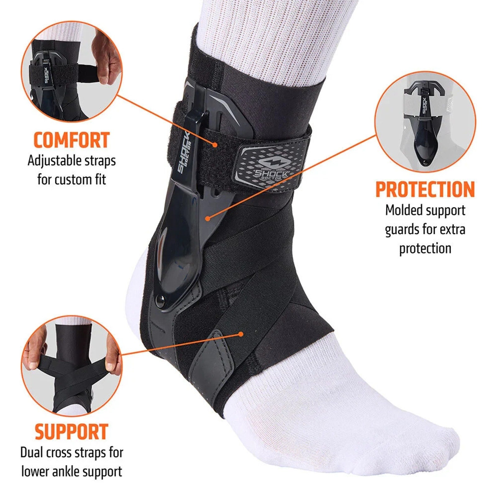 Shock Doctor Ankle W/Molded Support Guards /Cross Straps Level 3 Left Medium NEW