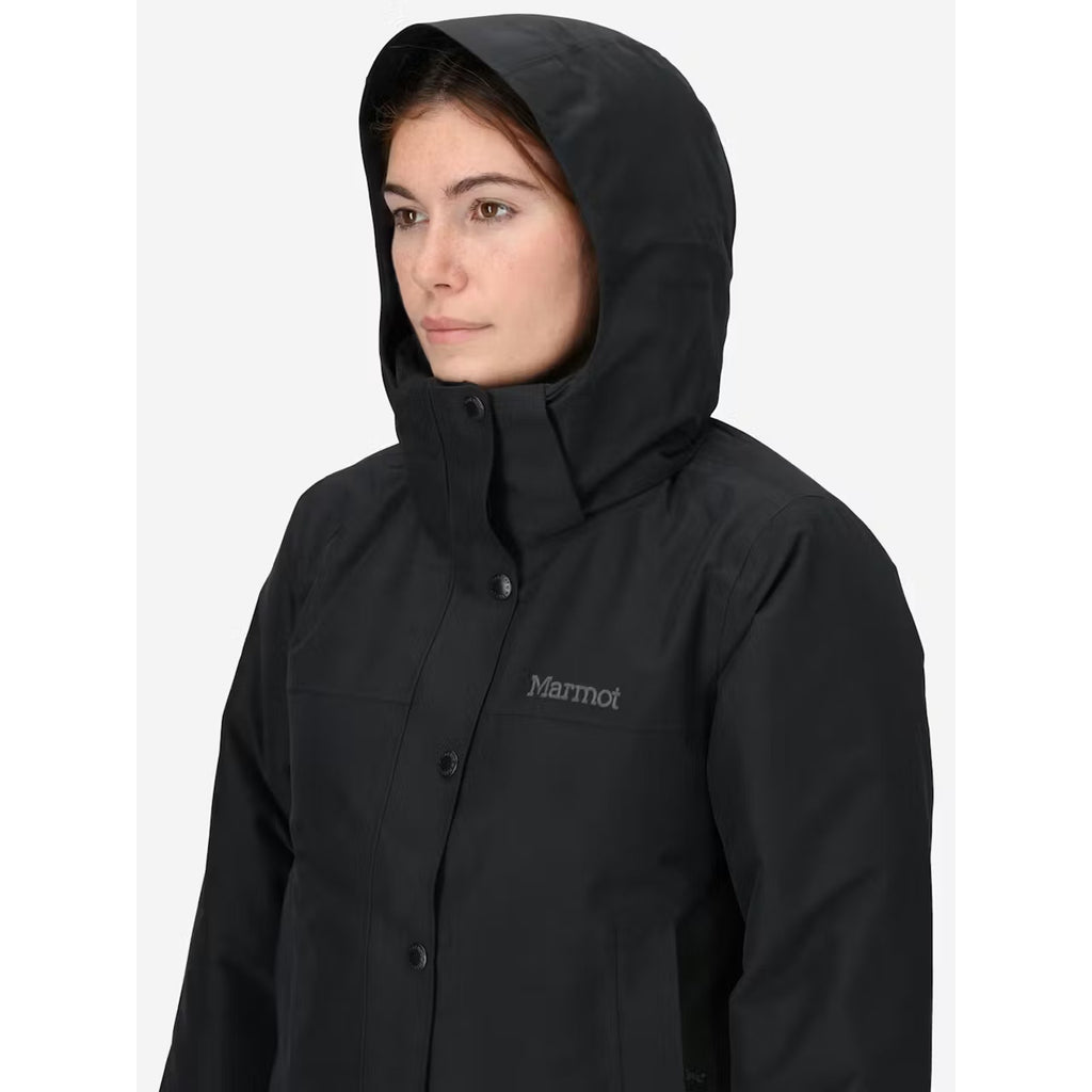 Marmot Women's Chelsea Down Short Coat Black Large 700 Fill Waterproof NWT $350