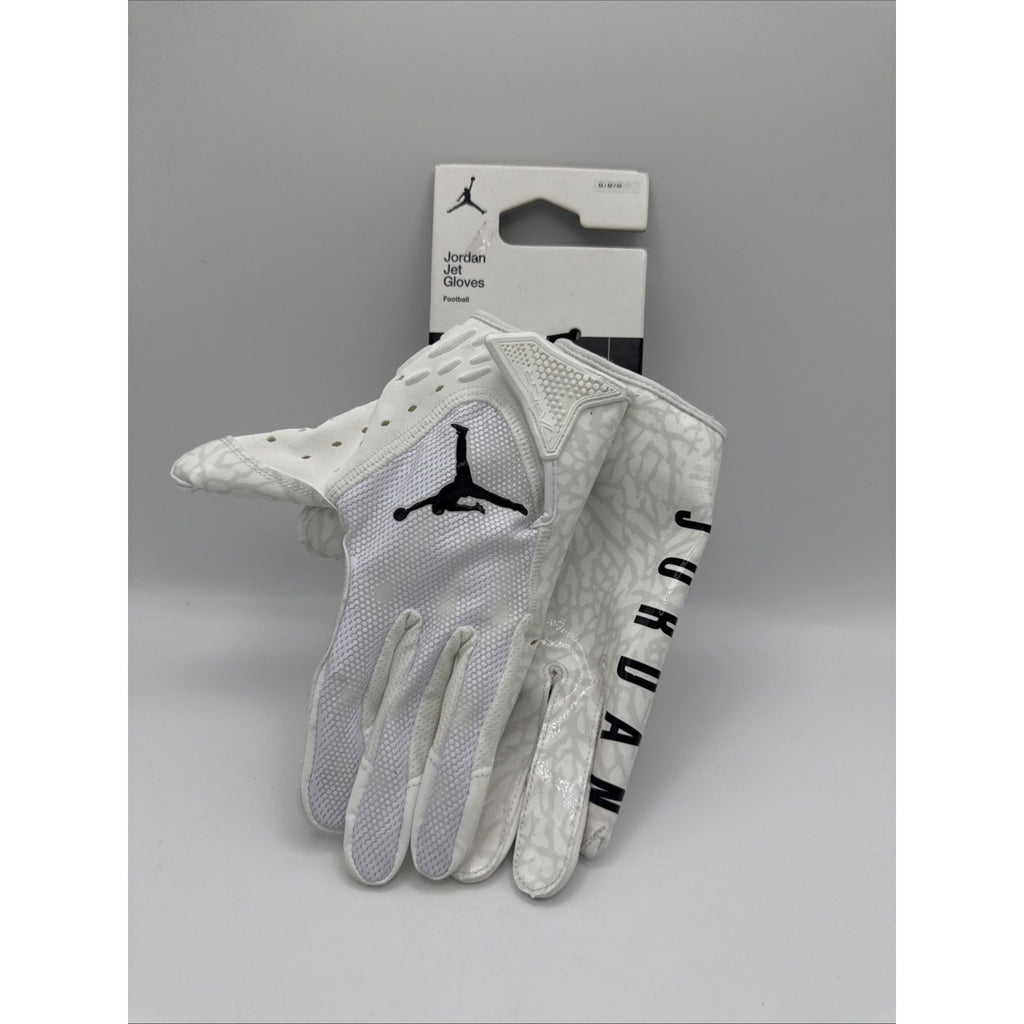 New Nike Jordan Jet 7.0 White Football Gloves Adult Size Medium.