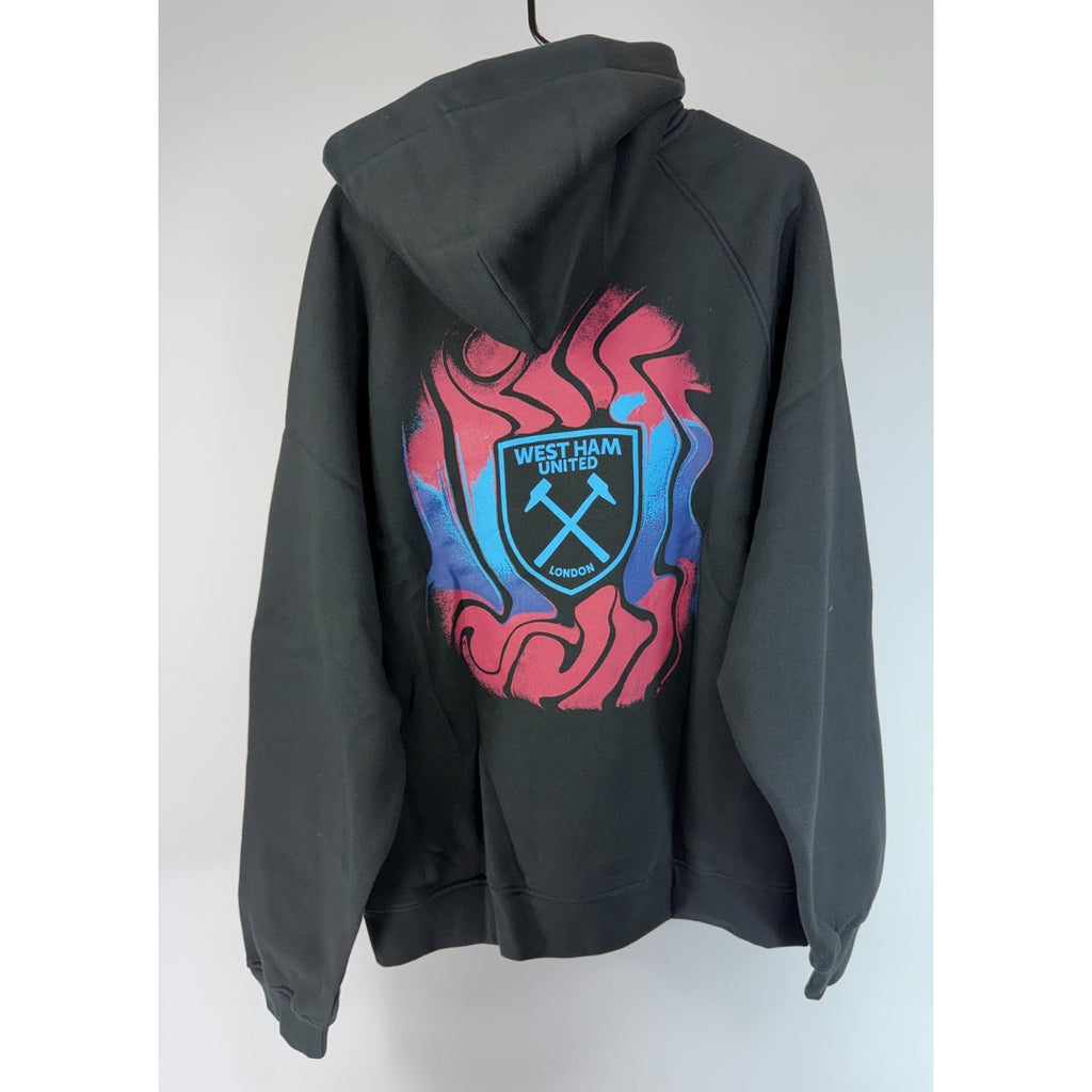 West Ham United FC Oversized Pullover Hoodie Black Graphic Men's Size M NWT