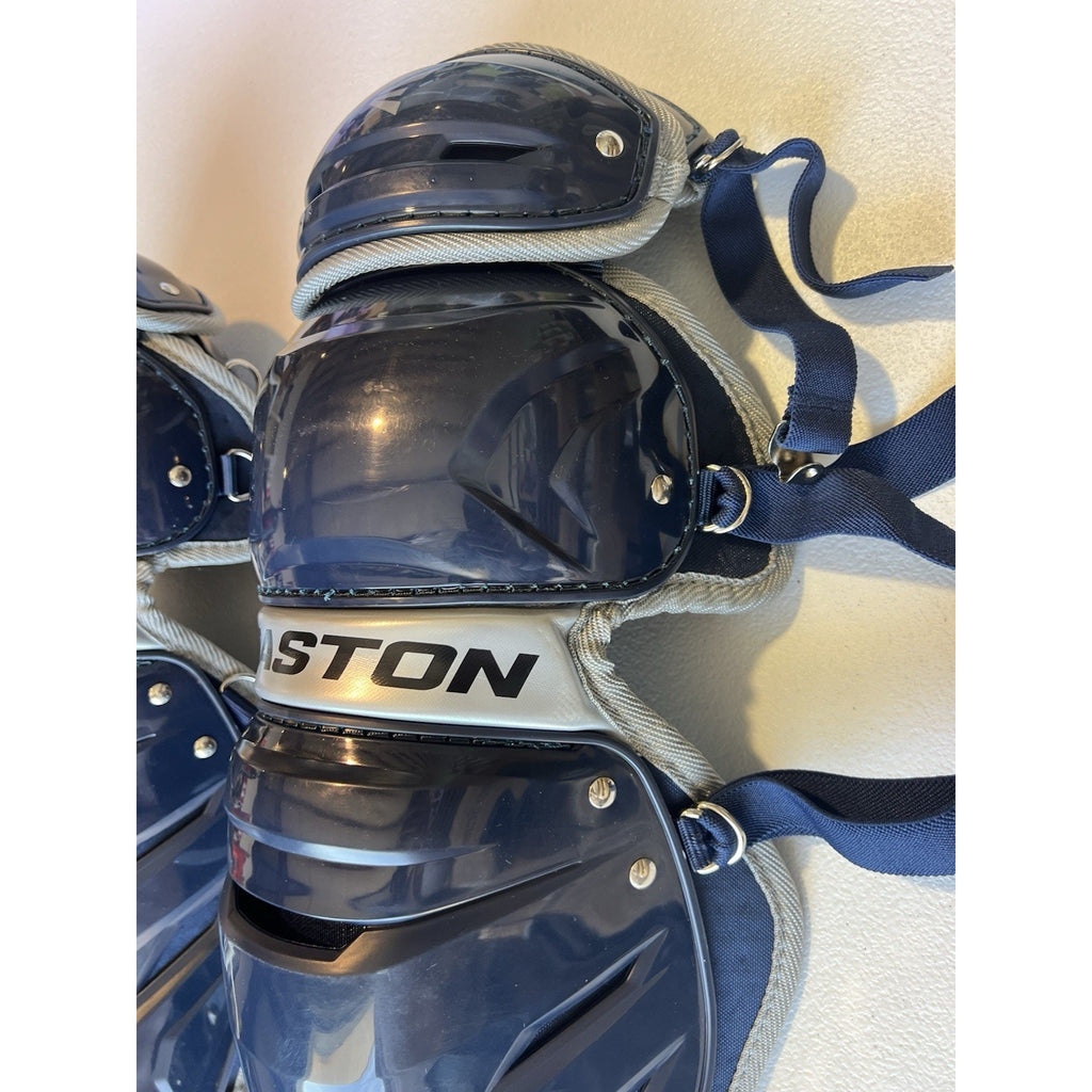 Easton Set Gametime Elite 3 Catcher's Leg Guards Helmet Adult 15+ Navy NEW Read
