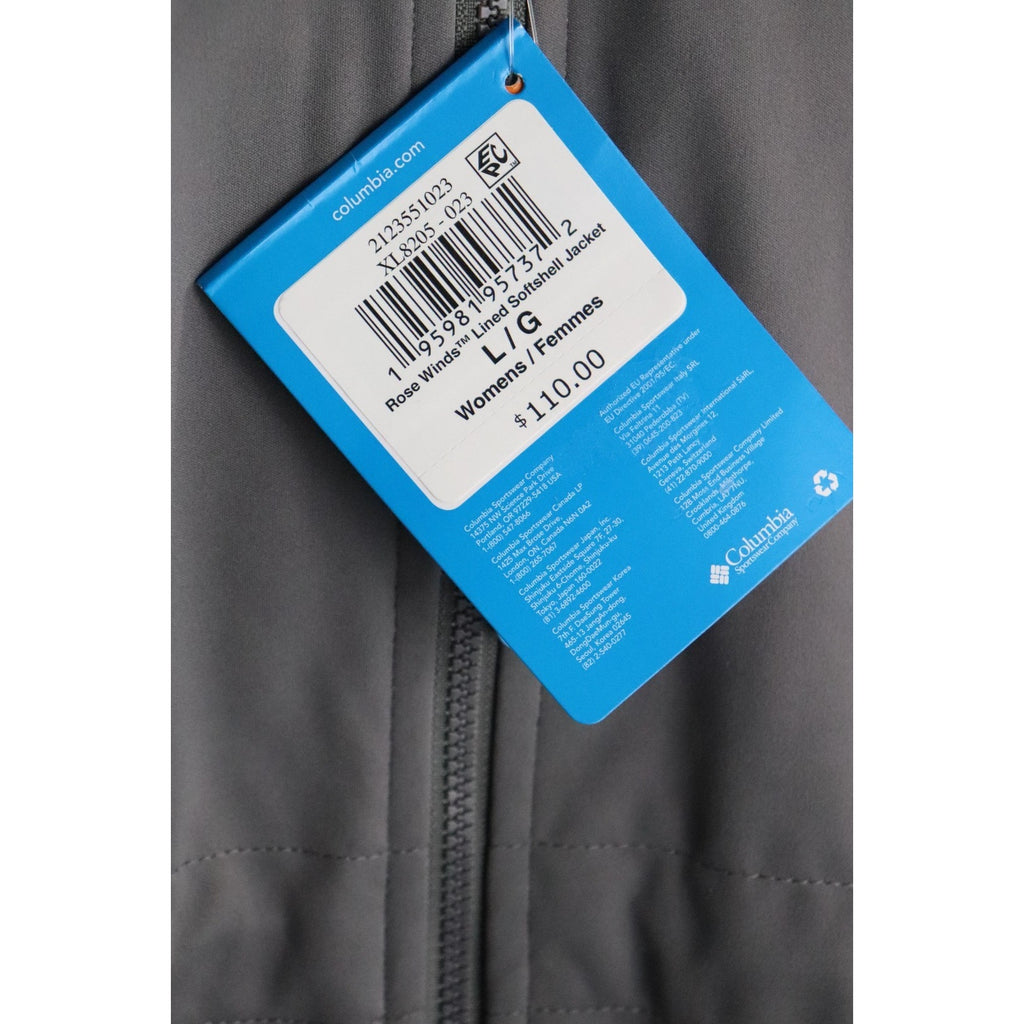 Columbia Rose Winds Softshell Hooded Jacket Women's L Gray Full-Zip Closure NWT