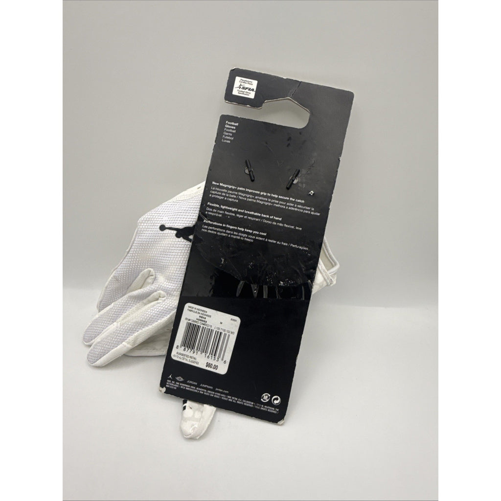 New Nike Jordan Jet 7.0 White Football Gloves Adult Size Medium.