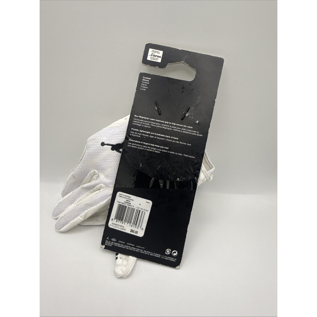 New Nike Jordan Jet 7.0 White Football Gloves Adult Size Medium.