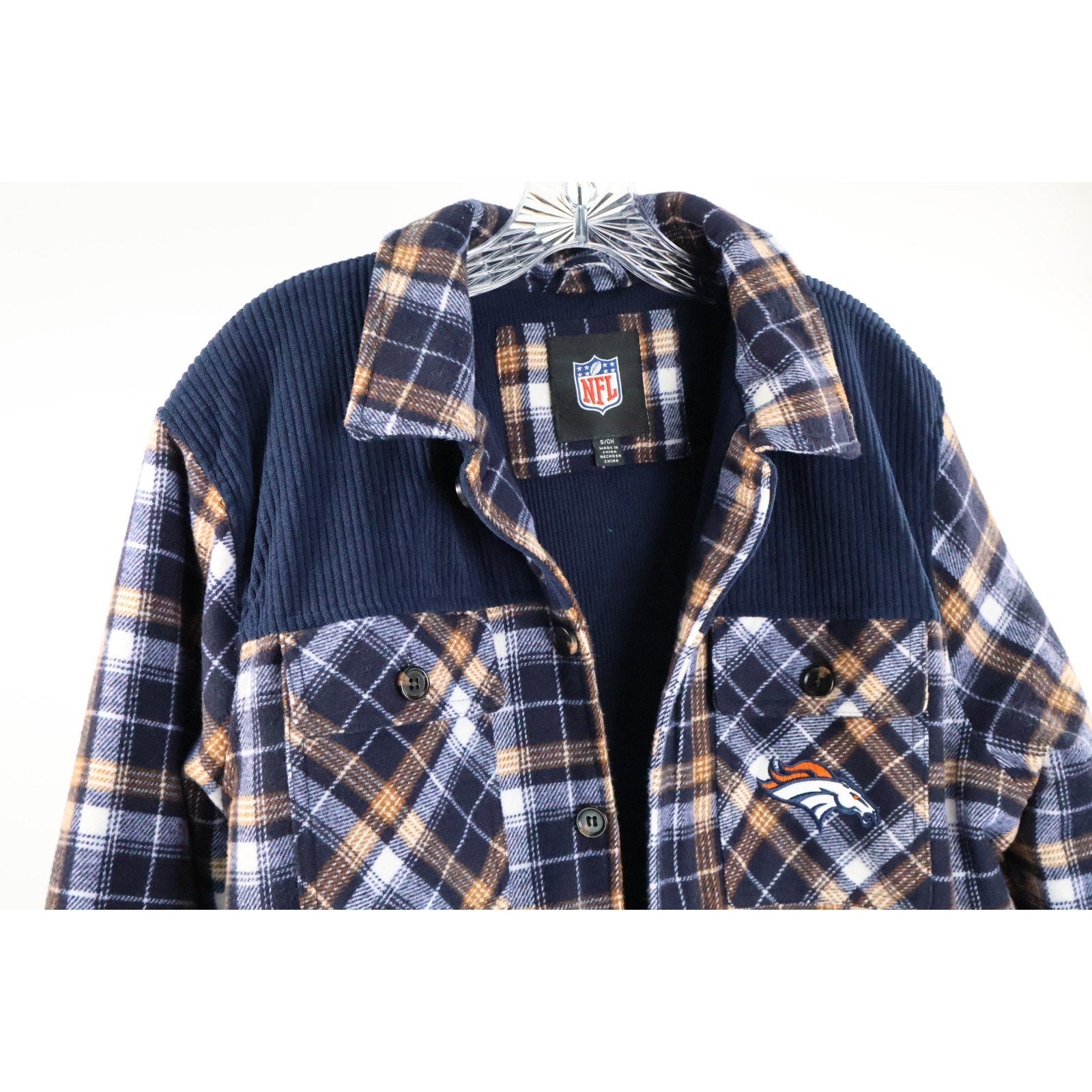NFL Transitional Plaid Shirt Jacket by Glll DenverBroncos Men's Size Small READ