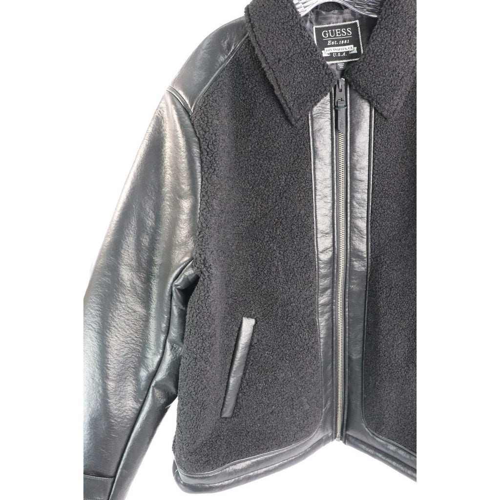 GUESS Mens Ren Bonded Faux Sherpa Jacket, Jet Black Multi, XXL