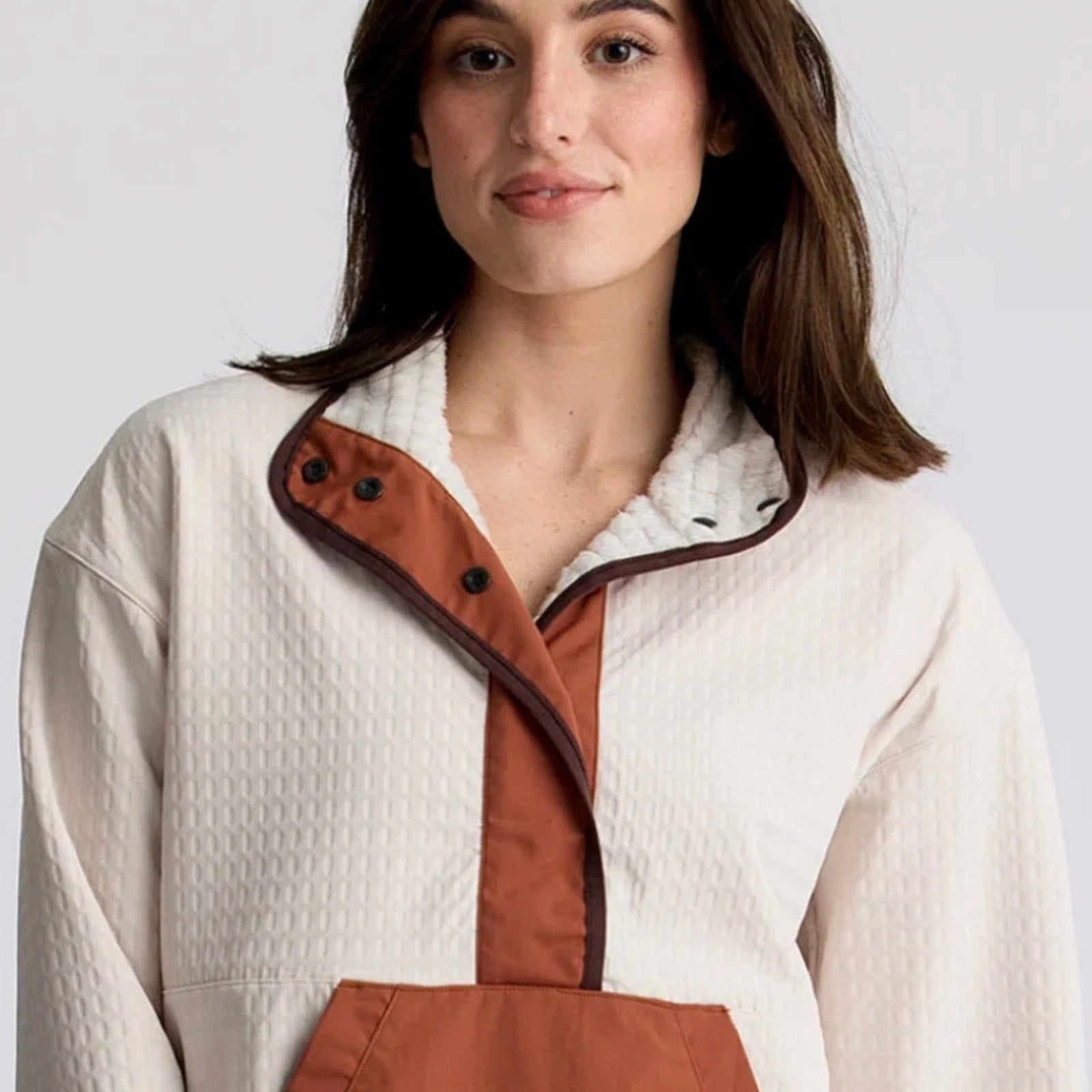 Free Fly Apparel Women's Gridback Fleece Snap Pullover Stone Size Large $148 Rea