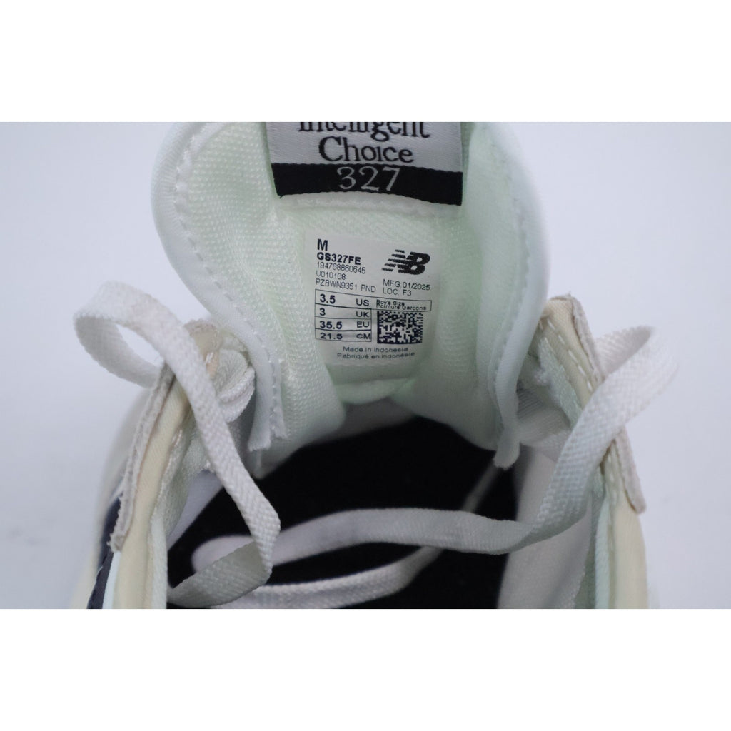 New Balance 327 Boys Size 3.5 Sea Salt White Black Running Shoes NEW Read #19