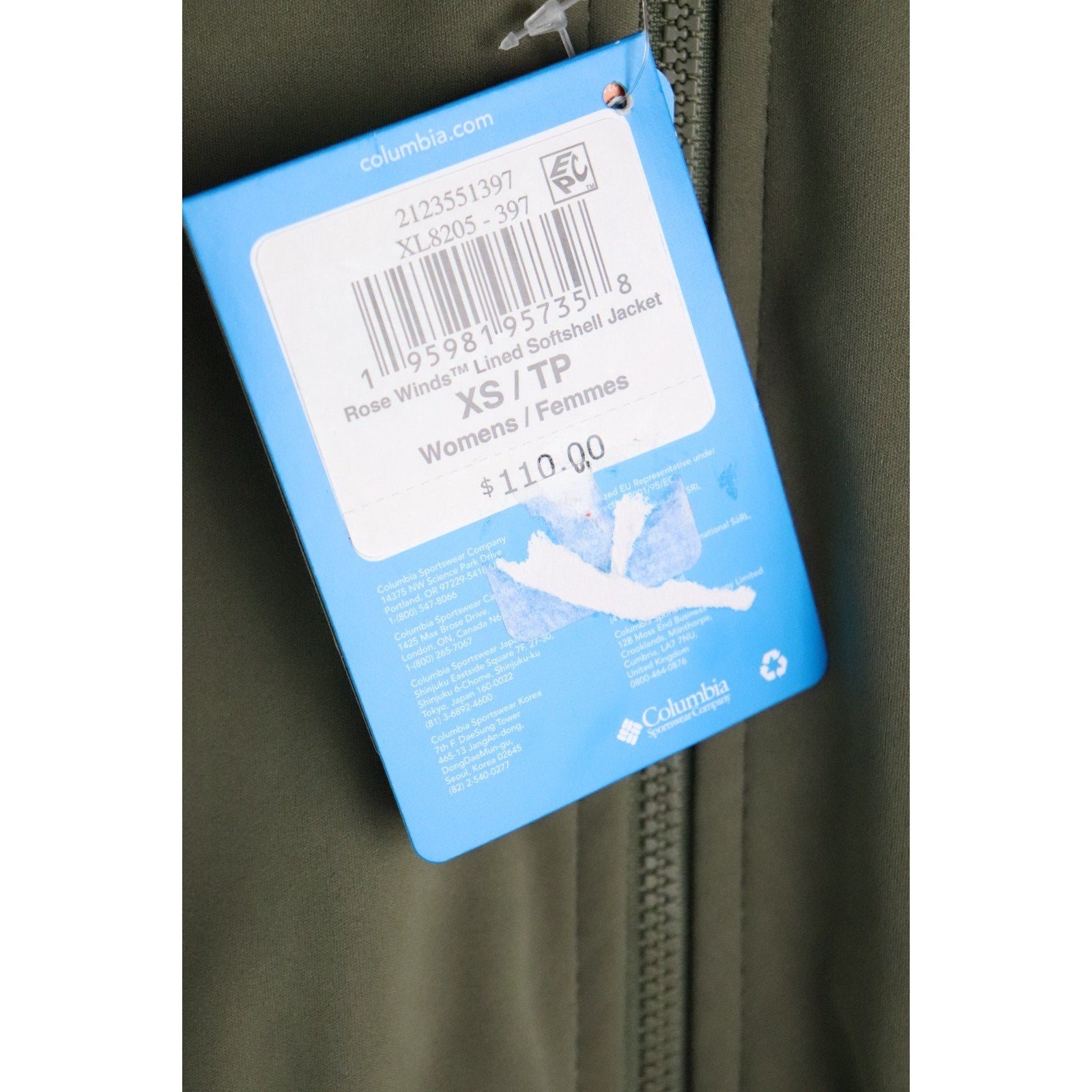 Columbia Rose Winds Softshell Hooded Jacket Women's XS Green FullZip Closure NWT