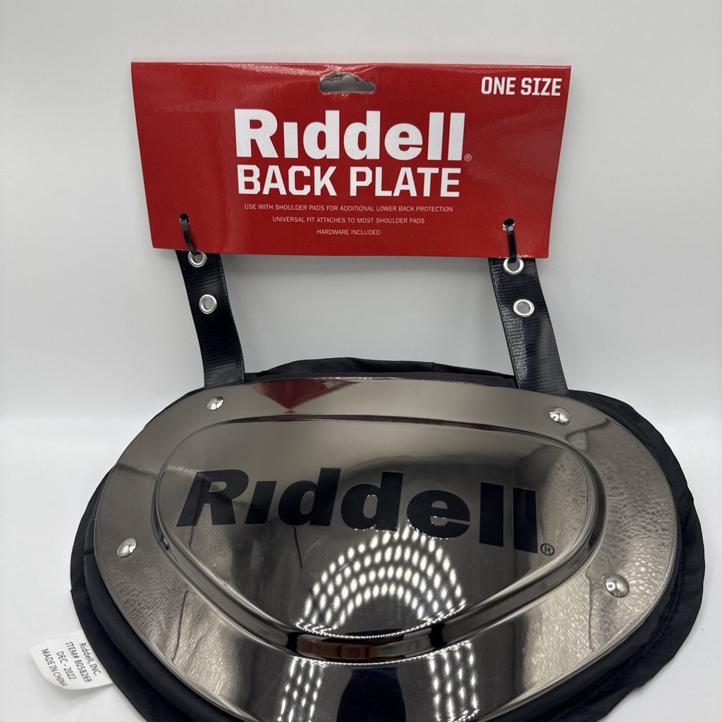 RIDDELL BACK PLATE ' ONE SIZE ' BLACK/CHROME ' UNIVERSAL FIT ' HARDWARE INCLUDED