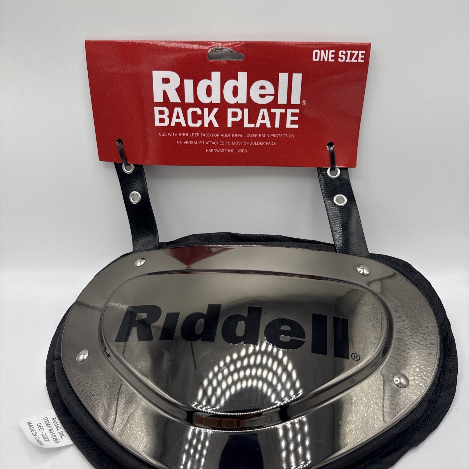 RIDDELL BACK PLATE ' ONE SIZE ' BLACK/CHROME ' UNIVERSAL FIT ' HARDWARE INCLUDED
