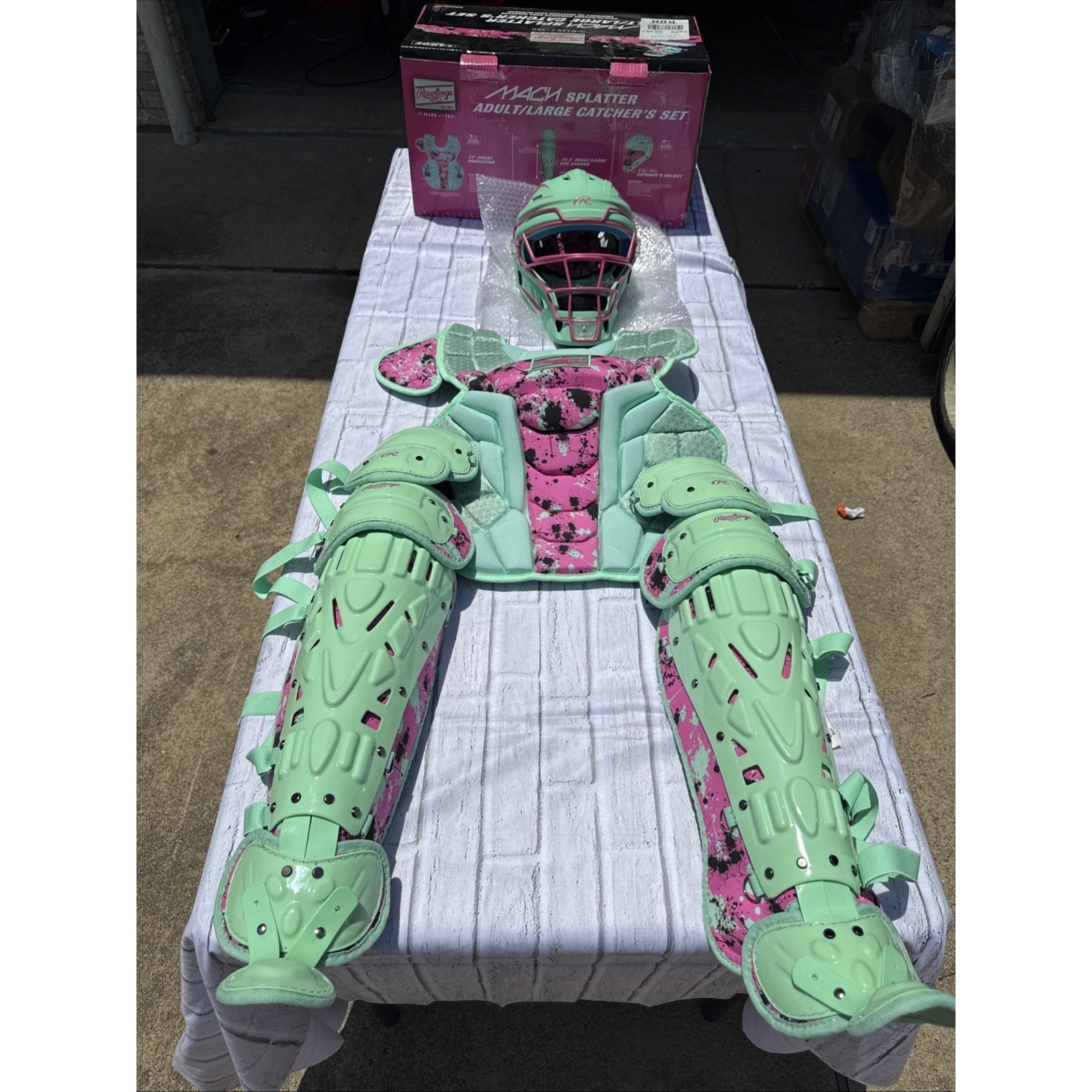 Rawlings Mach Splattter Mint/Pink Limited Catcher’s Gear Adult Large - NEW #C2
