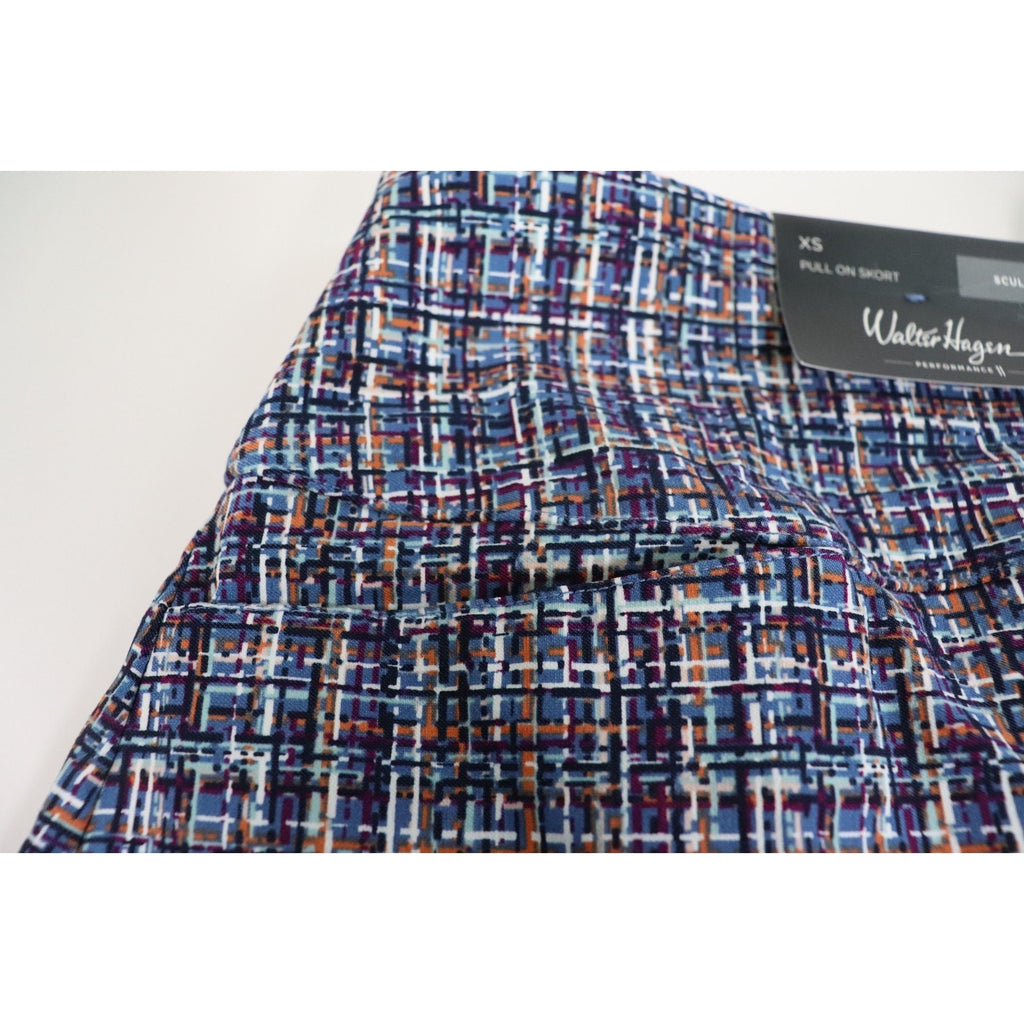 Walter Hagen Golf Skort Shorts 17" Sculpt Tweed Mid Blue Multi Pull On -XS