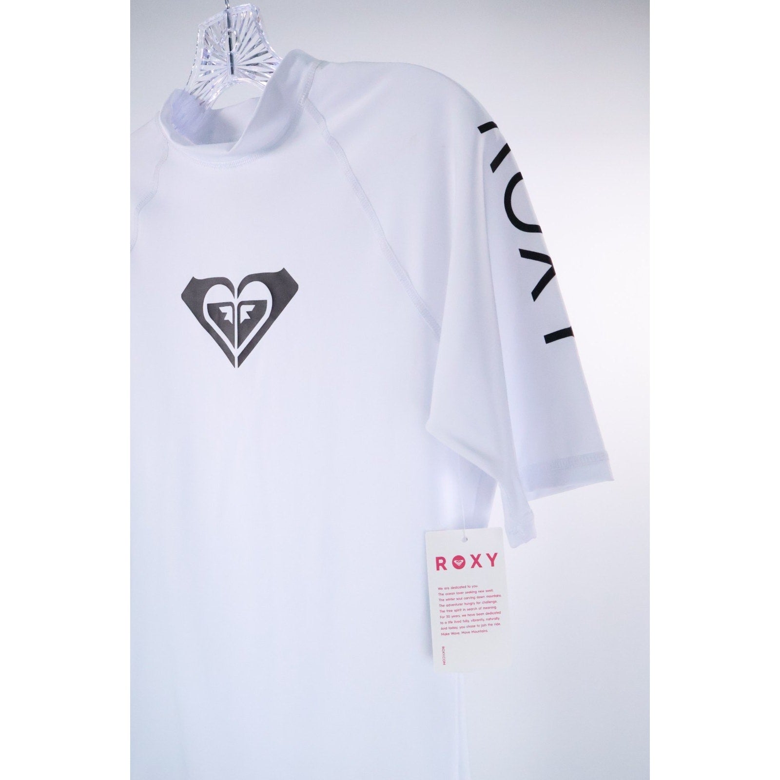 Roxy Whole Hearted White SS Women's Small Rashguard UPF 50+ Fitted Quick Dry