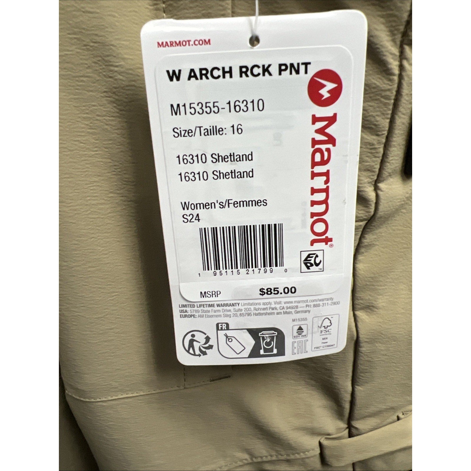Marmot Arch Rock Pants Women's Size 16 Shelter Tan Hiking Outdoor MSRP $85