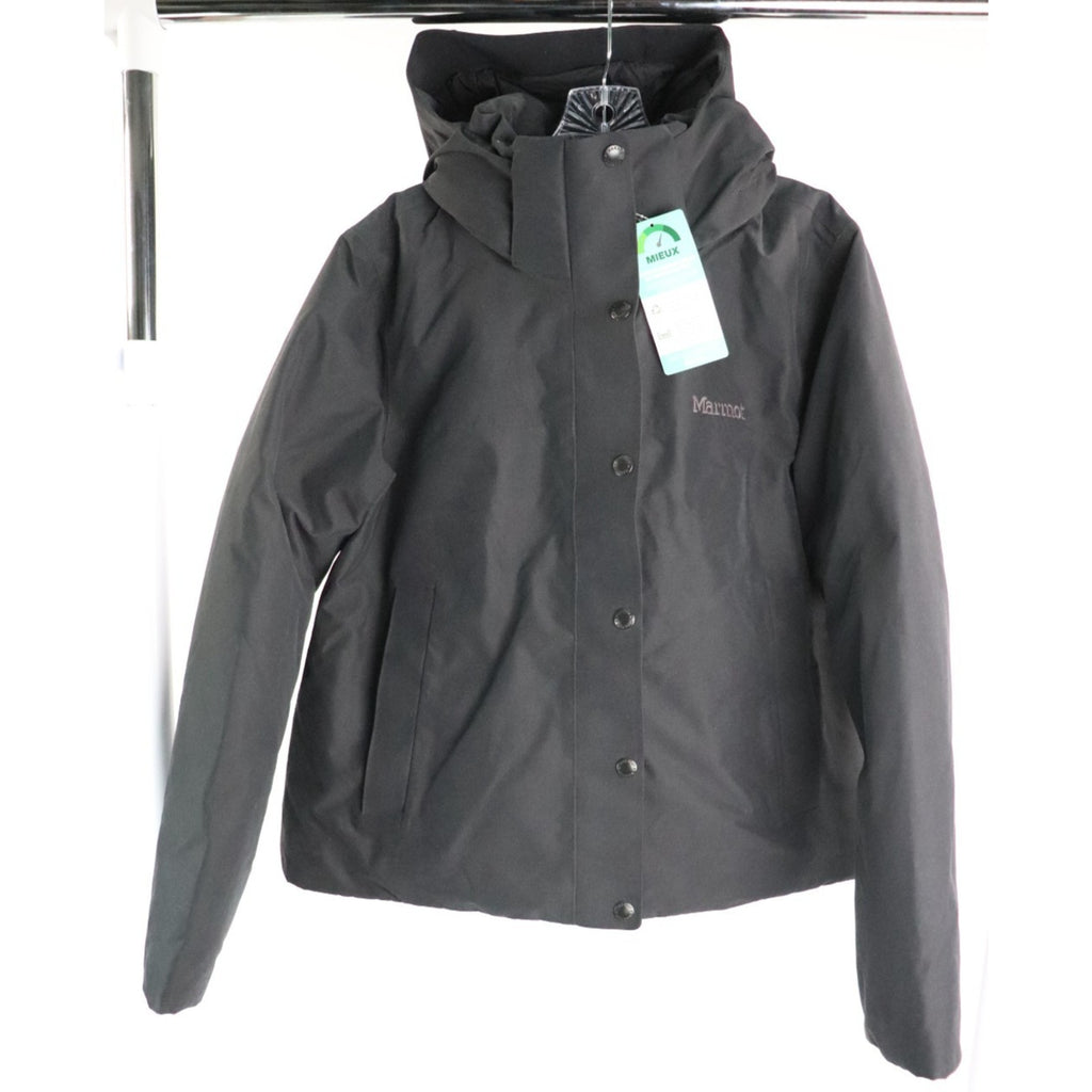 Marmot Women's Chelsea Down Short Coat Black Large 700 Fill Waterproof NWT $350