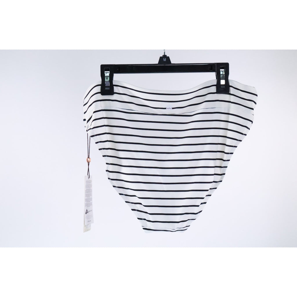 CALIA Womens Mid Rise Wide Banded Bikini Bottom High Leg Coastal Stripe White M