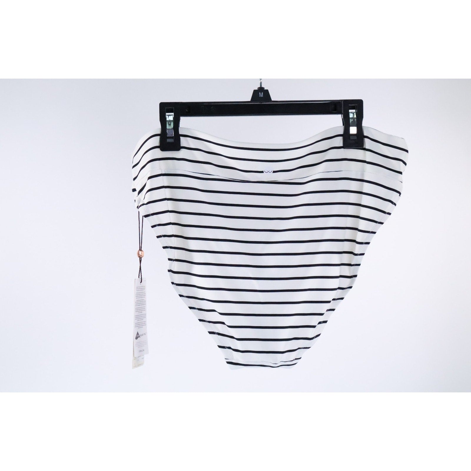 CALIA Womens Mid Rise Wide Banded Bikini Bottom High Leg Coastal Stripe White M