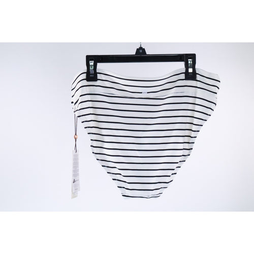 CALIA Womens Mid Rise Wide Banded Bikini Bottom High Leg Coastal Stripe White M