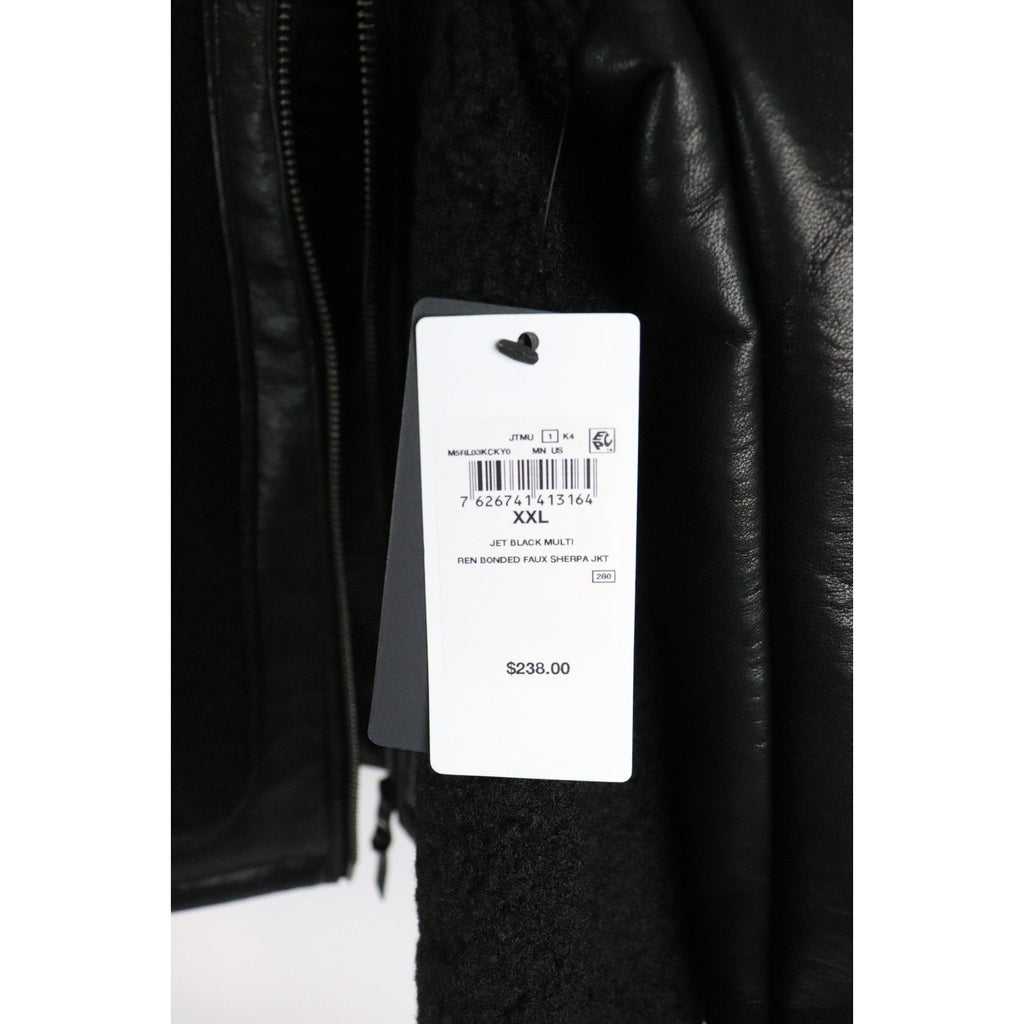 GUESS Mens Ren Bonded Faux Sherpa Jacket, Jet Black Multi, XXL