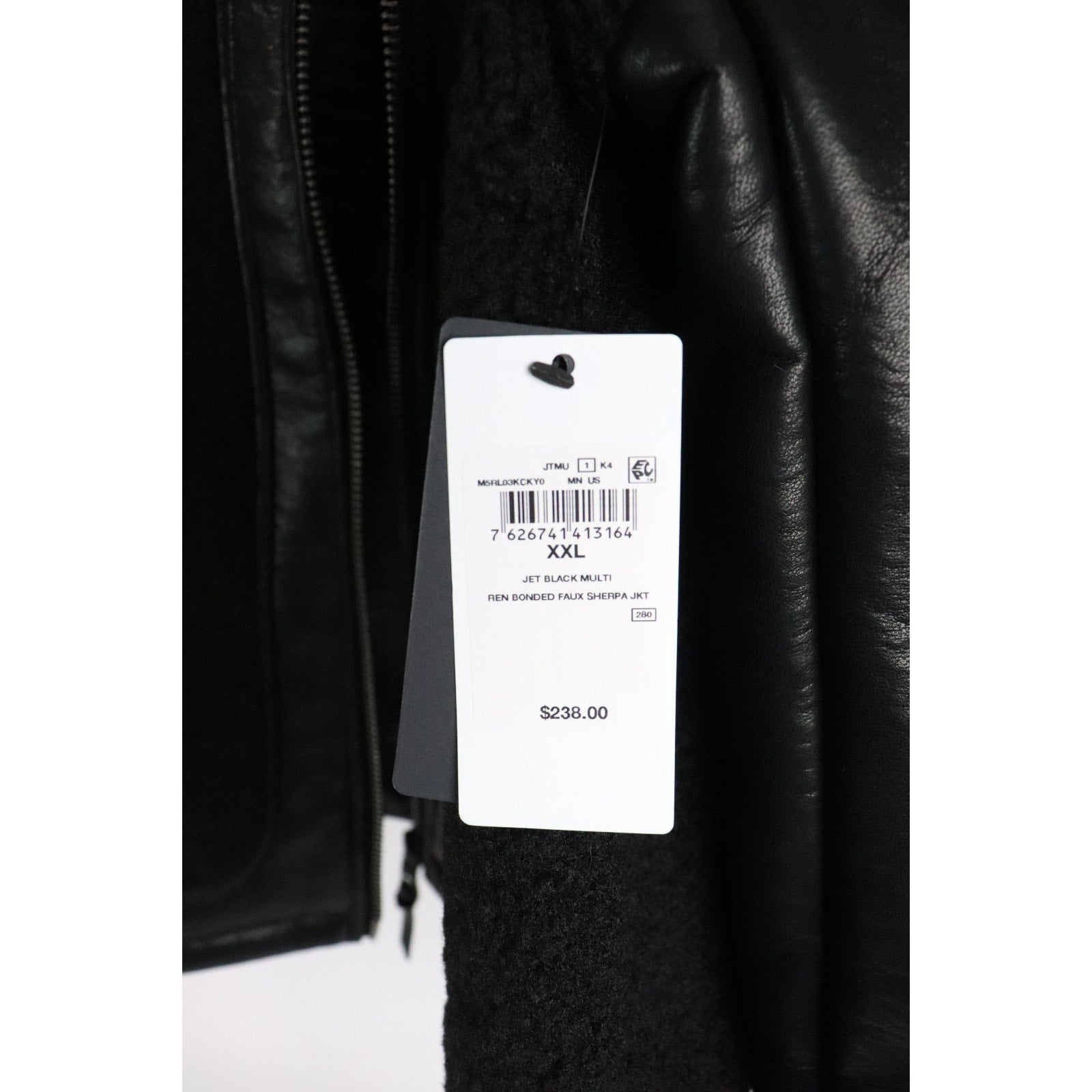 GUESS Mens Ren Bonded Faux Sherpa Jacket, Jet Black Multi, XXL