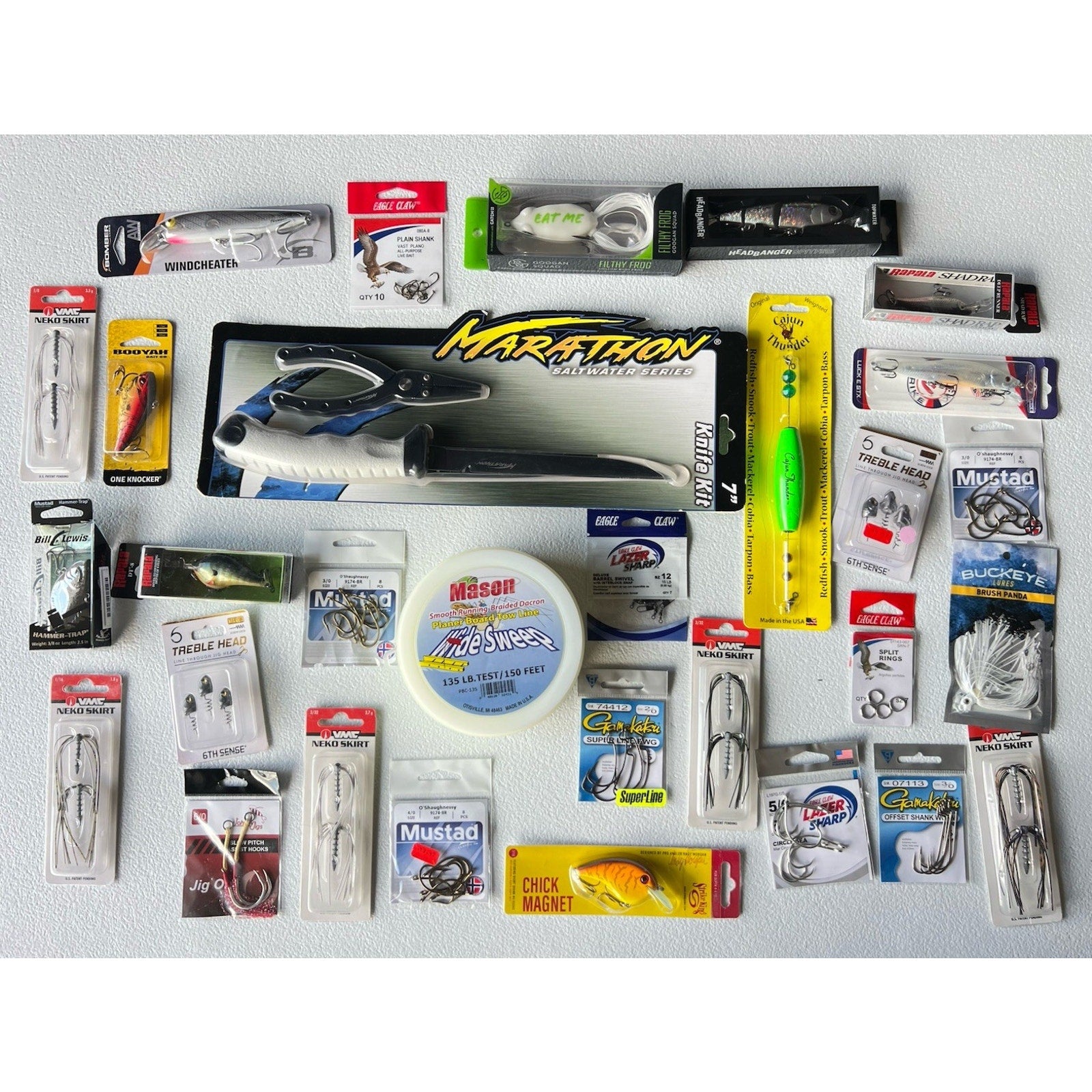 Fishing Tackles Assortment 30 Pieces Knife, Line, Baits, Hooks... INV #344