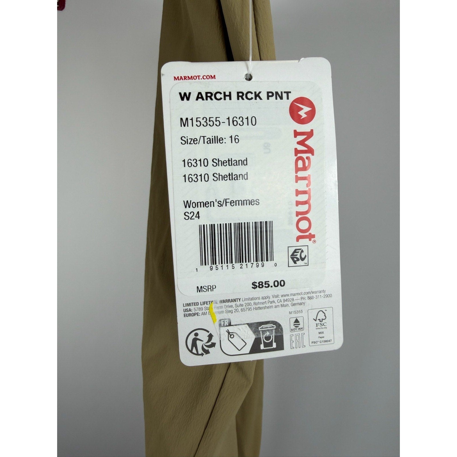 Marmot Arch Rock Pants Women's Size 16 Shelter Tan Hiking Outdoor MSRP $85