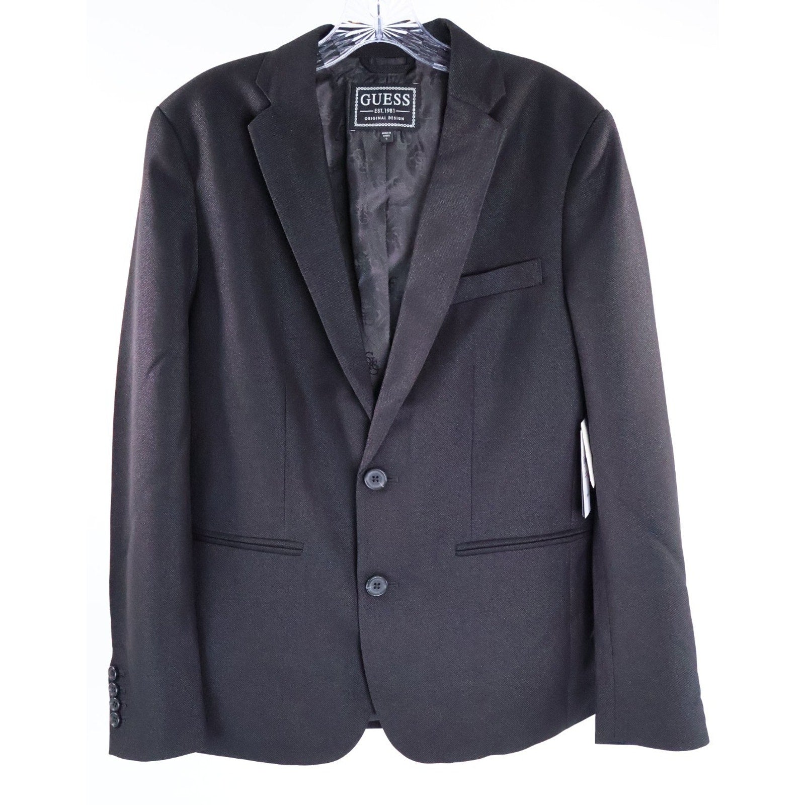 Guess Men's Shimmer Twill Relaxed Fit Blazer - Jet Black Multi Size Small NWT