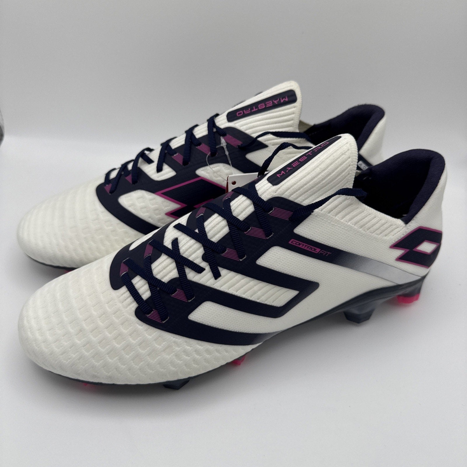 Lotto Maestro 100 IV FG Mens Soccer Cleats All White Navy Vivid Fuchsia Sz 10